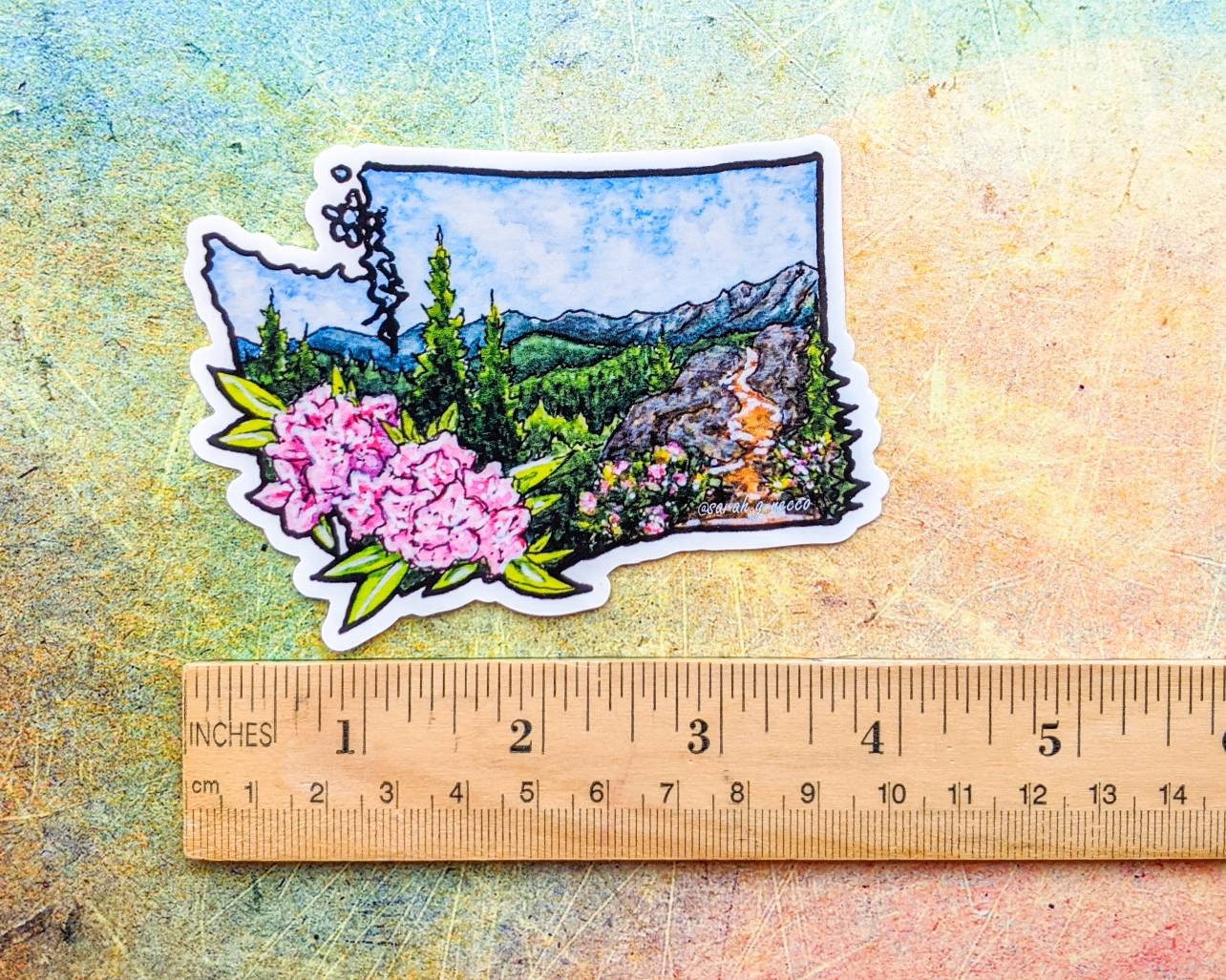 WA State Rhododendron Flower, 4" and 3" Vinyl Die-Cut Sticker, Waterproof & Dishwasher Safe, White Outline