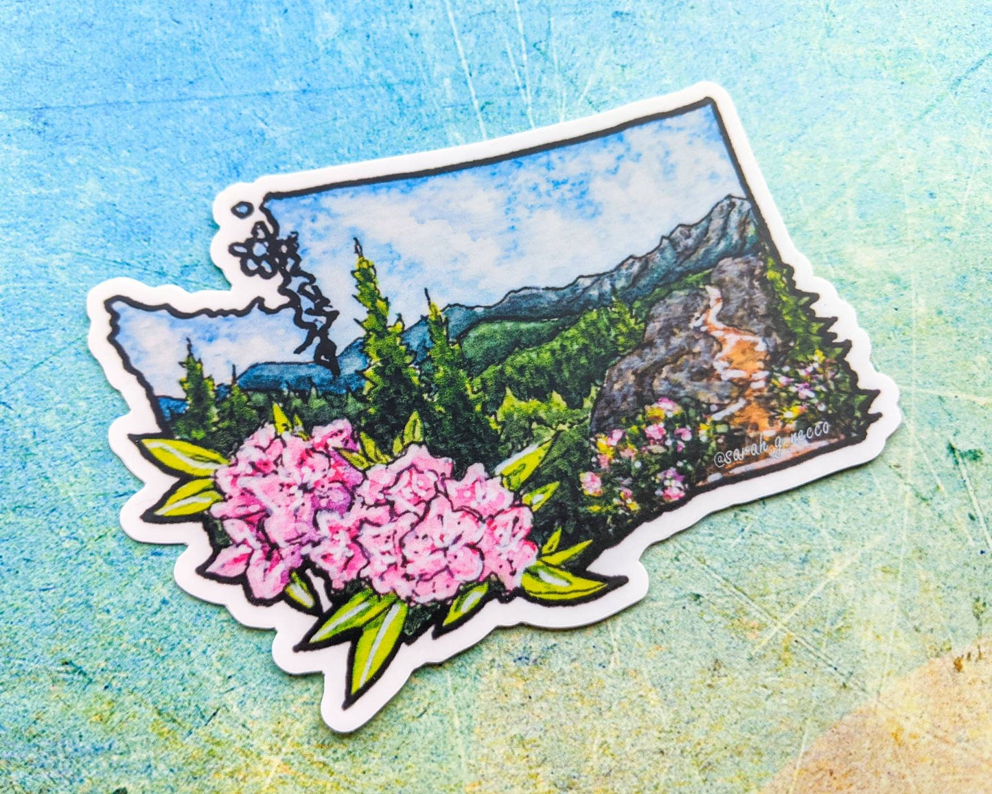 WA State Rhododendron Flower, 4" and 3" Vinyl Die-Cut Sticker, Waterproof & Dishwasher Safe, White Outline