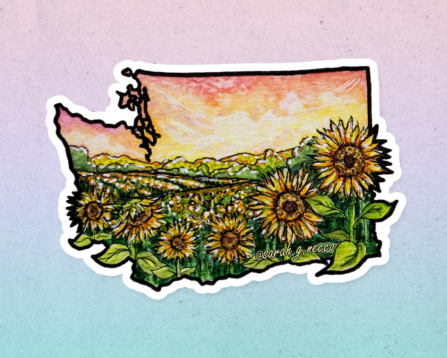 WA State Farm Sunflowers, Vinyl Die-Cut Sticker, White Outline
