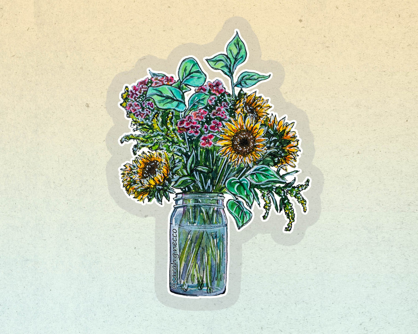 Sunflower Bouquet in Ball Jar, 3" Clear Vinyl Sticker
