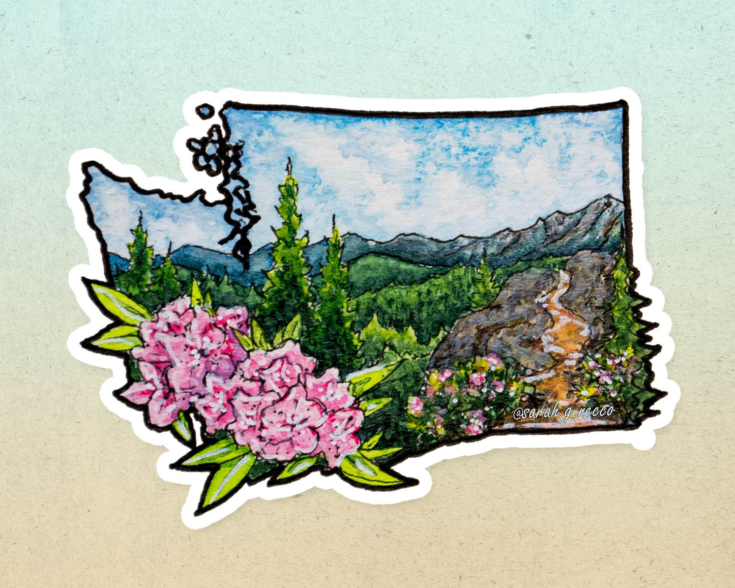WA State Rhododendron Flower, 4" and 3" Vinyl Die-Cut Sticker, Waterproof & Dishwasher Safe, White Outline