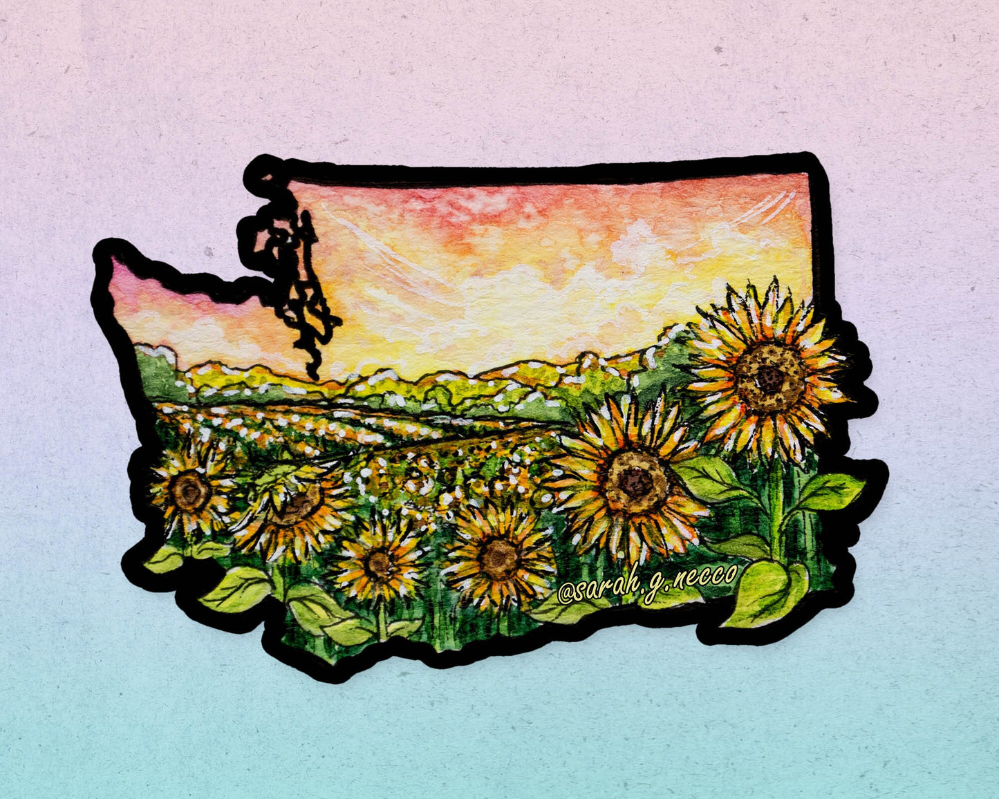 WA State Farm Flowers, 3" Vinyl Die-Cut Sticker, Black Outline