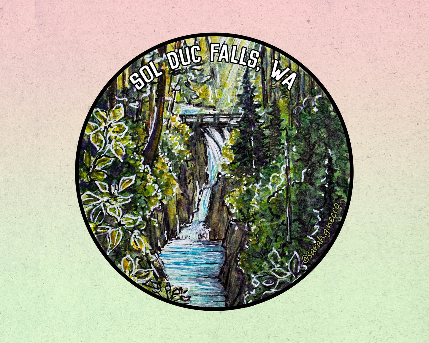 Sol Duc Falls, Olympic National Park WA, 3" Vinyl Sticker, Waterproof & Dishwasher Safe