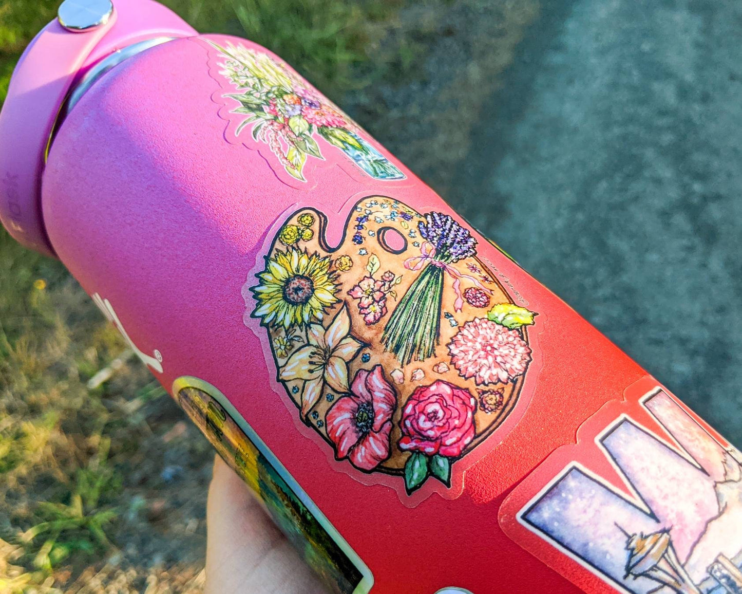 Flower Artist Paint Palette, Clear 3" Die-Cut Vinyl Sticker