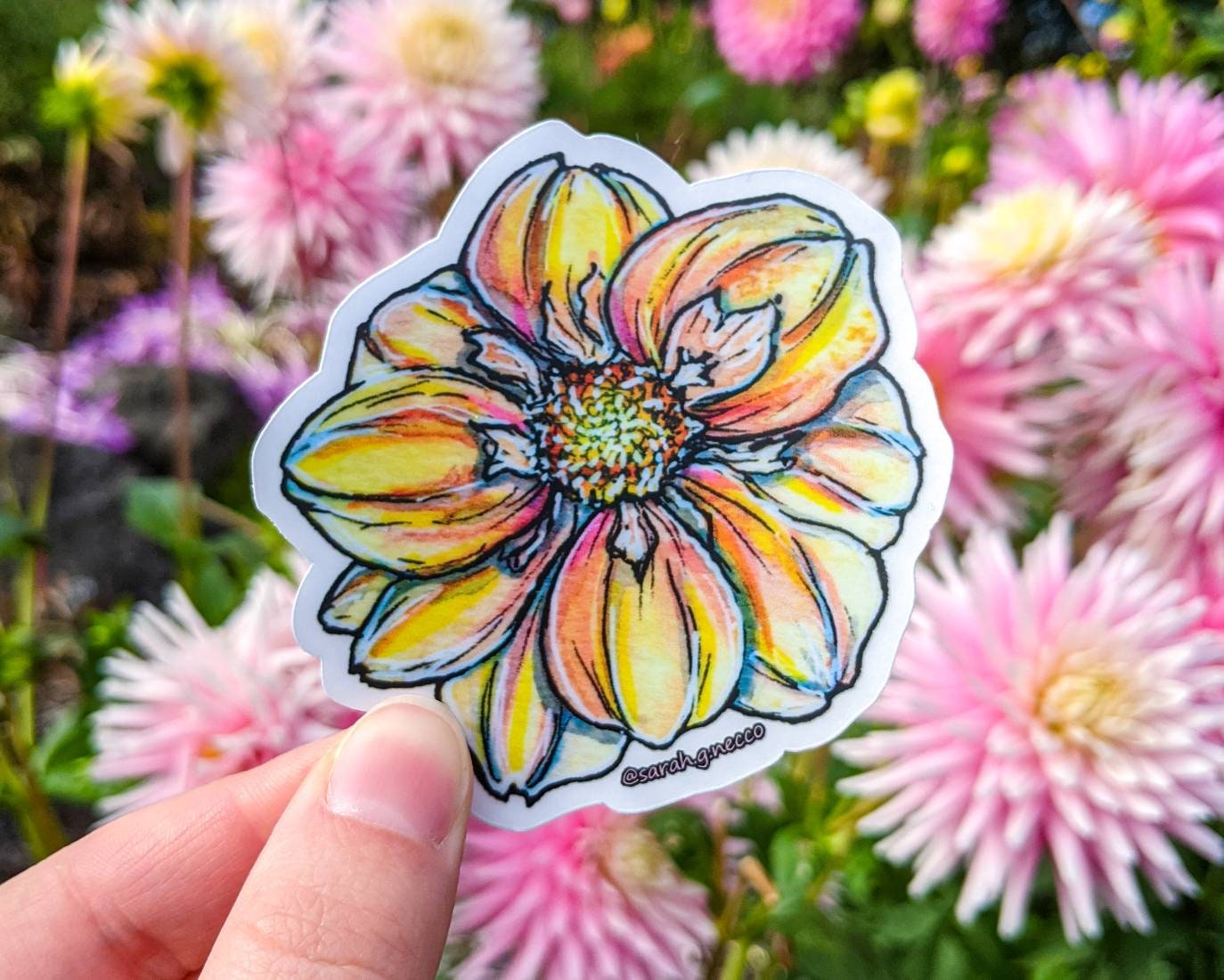 SALE! Set of 3 Dahlia Stickers, 3" Clear Die-Cut Vinyl Stickers, Waterproof & Dishwasher Safe, Watercolor Art