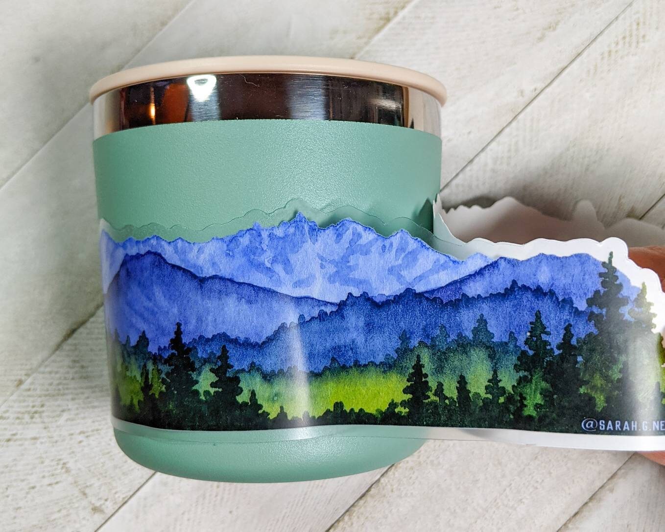 Northwest Landscape Wrap Sticker, 2"x8" Clear Vinyl Die Cut Sticker, Waterproof and Dishwasher Safe