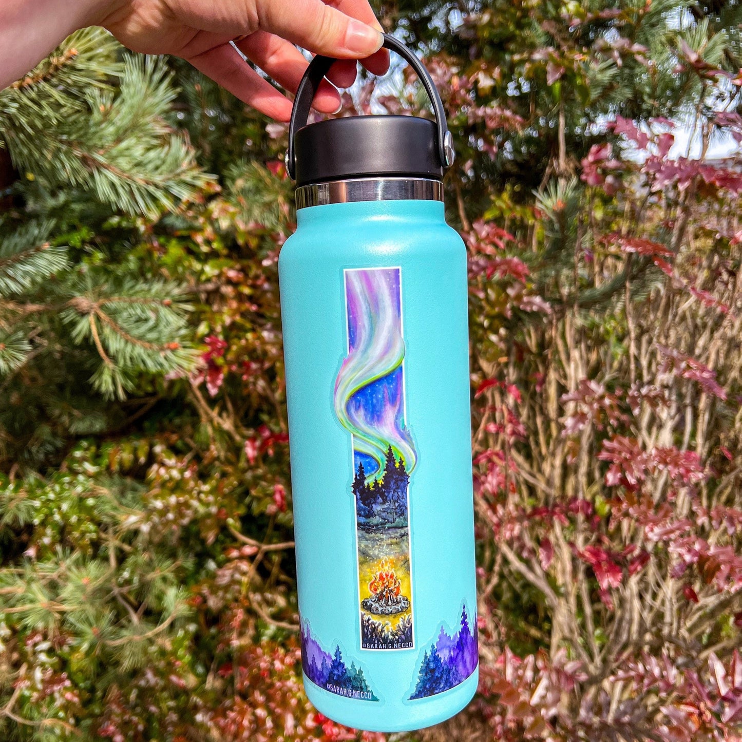 Northern Lights & Campfire Tallscape™ Sticker, 1.5"x7" Clear Vinyl Die Cut Sticker