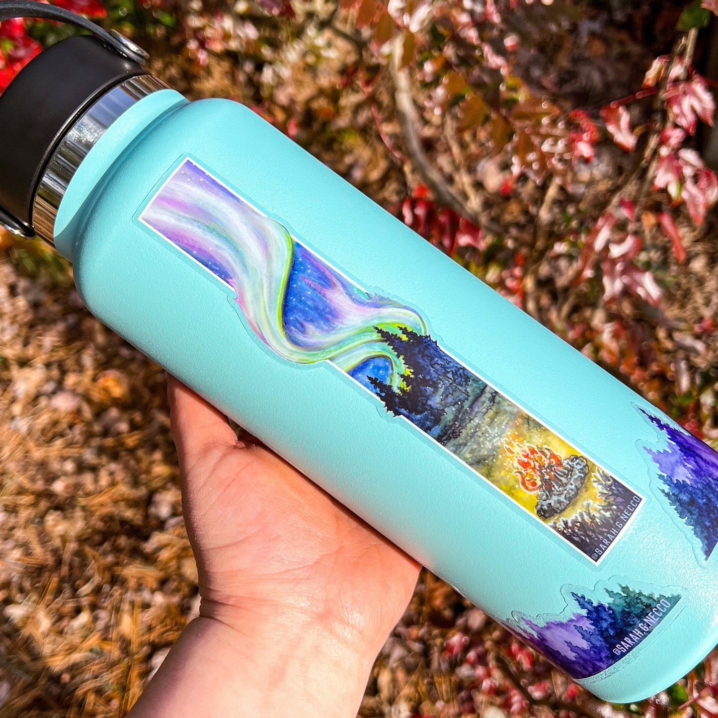Northern Lights & Campfire Tallscape™ Sticker, 1.5"x7" Clear Vinyl Die Cut Sticker