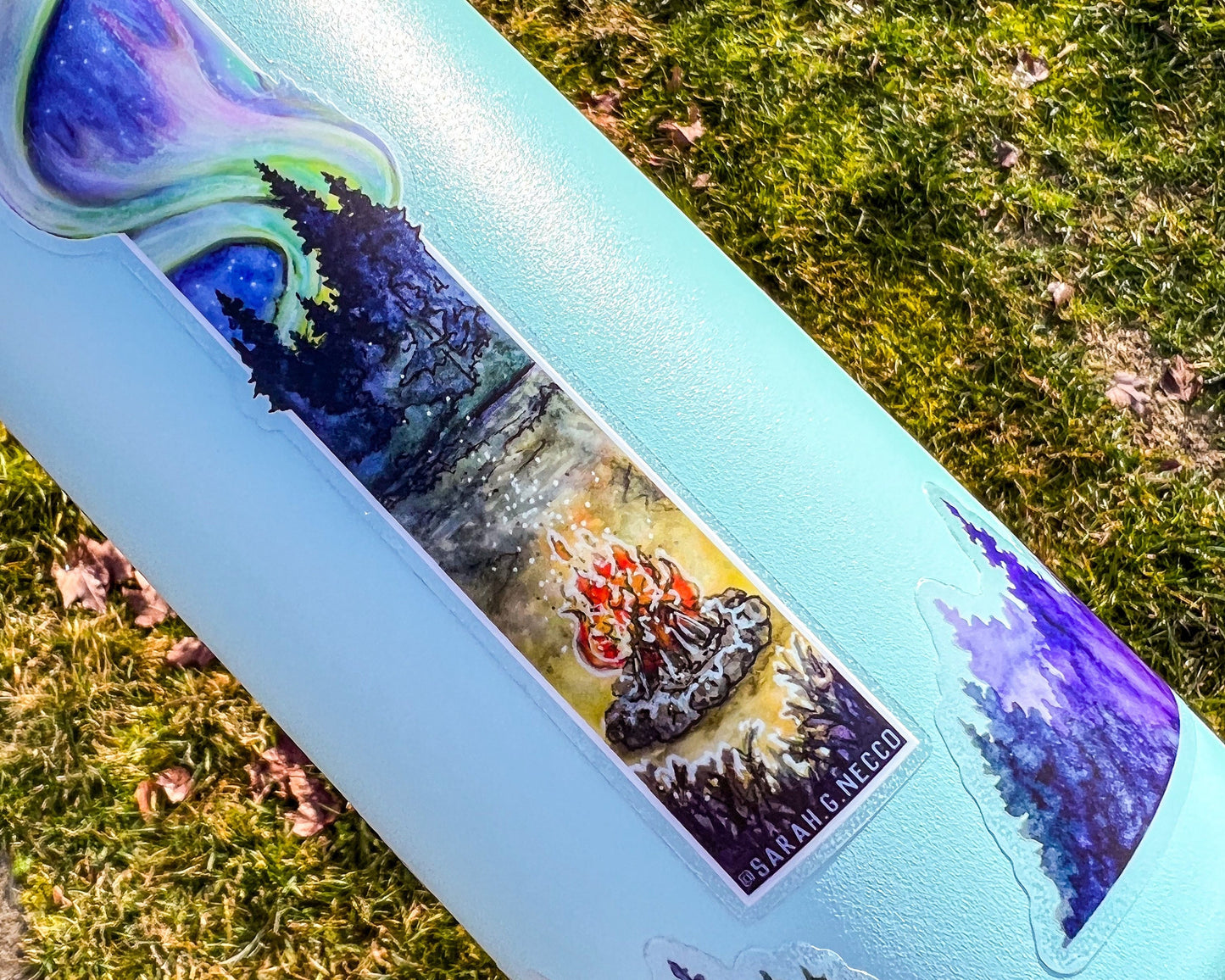 Northern Lights & Campfire Tallscape™ Sticker, 1.5"x7" Clear Vinyl Die Cut Sticker