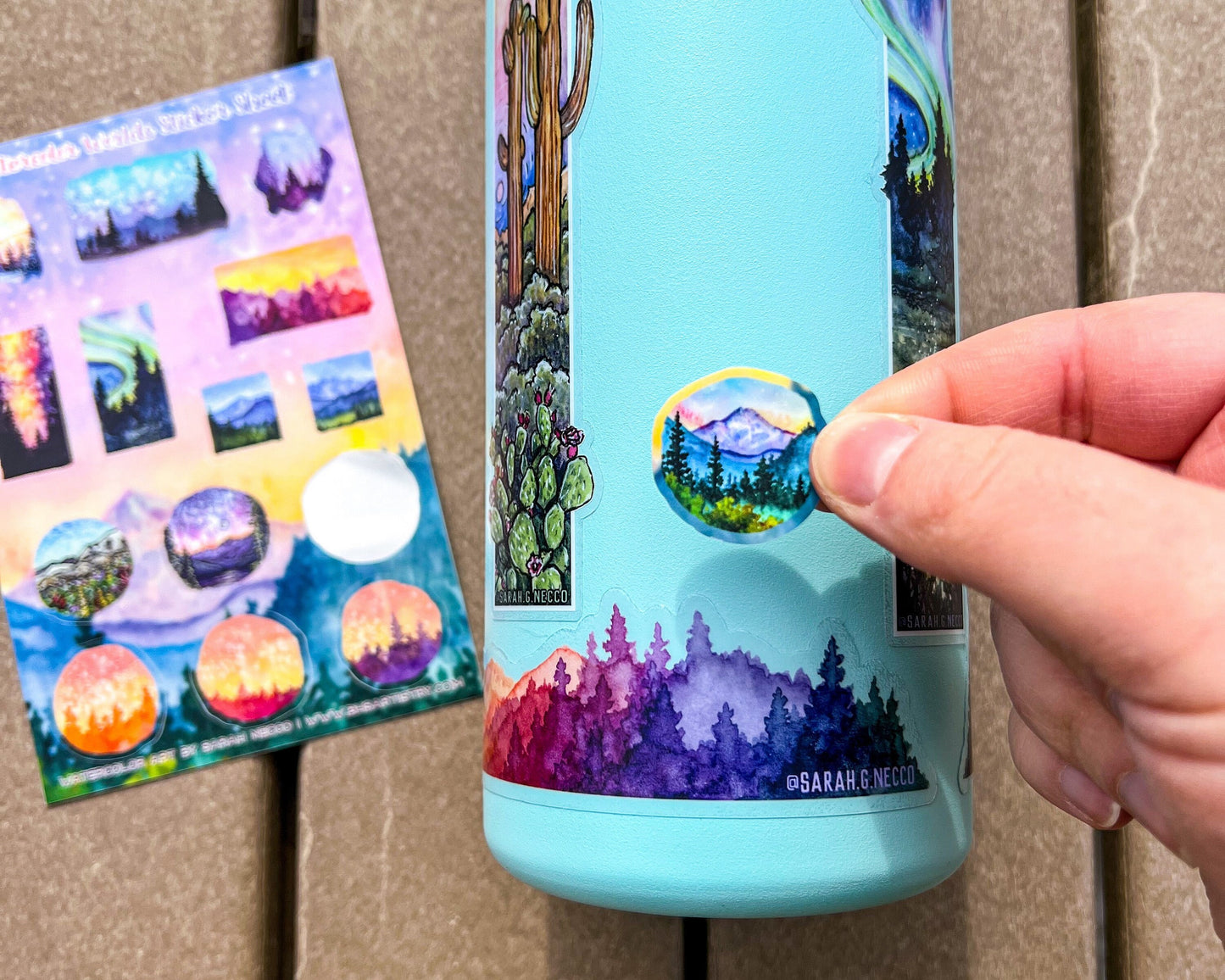 Watercolor Worlds Sticker Sheet No. 1, Set of 14 Small Landscape Stickers