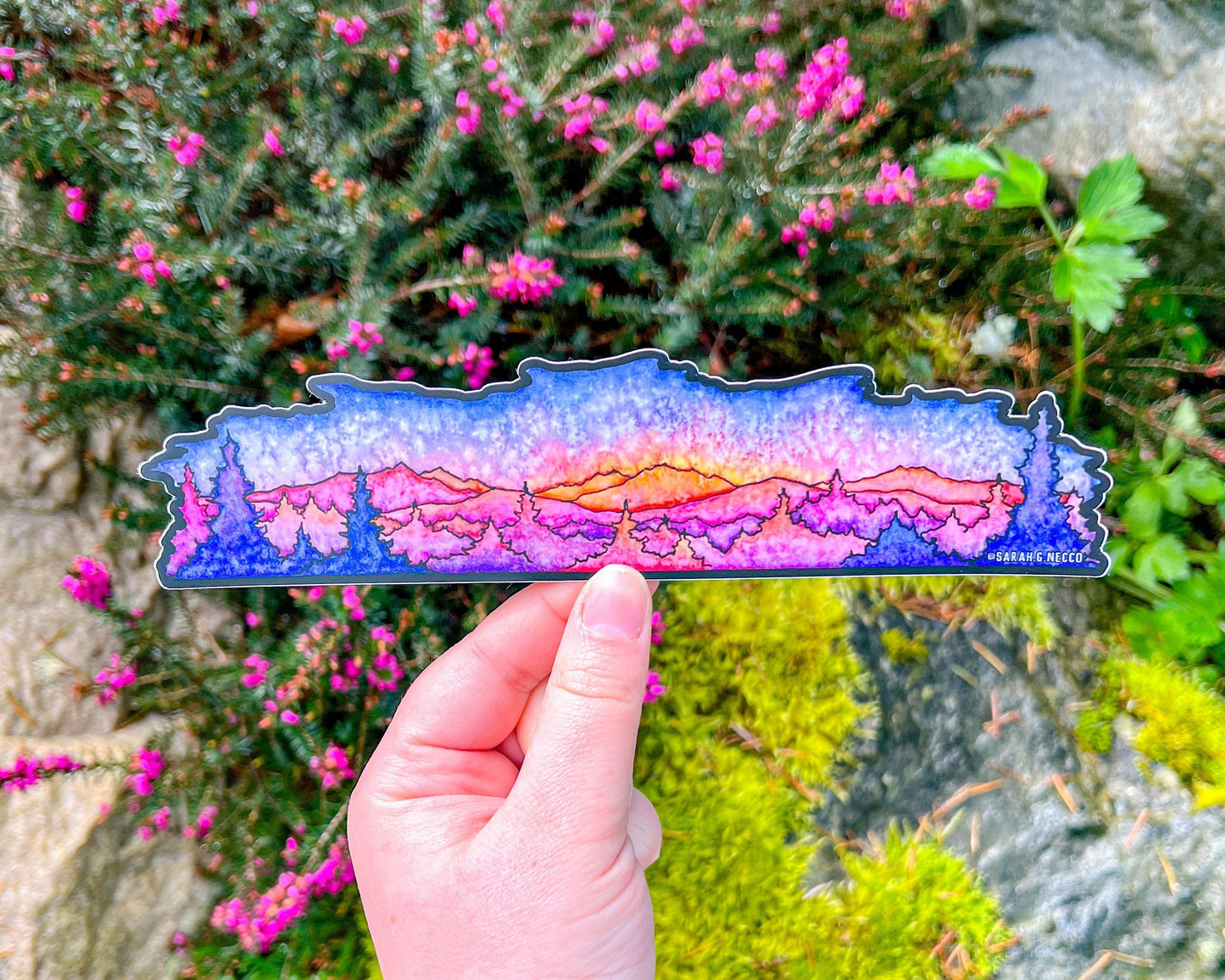 High Mountain Sunrise Wrap Sticker, 2"x8" Vinyl Die Cut Sticker, Waterproof and Dishwasher Safe