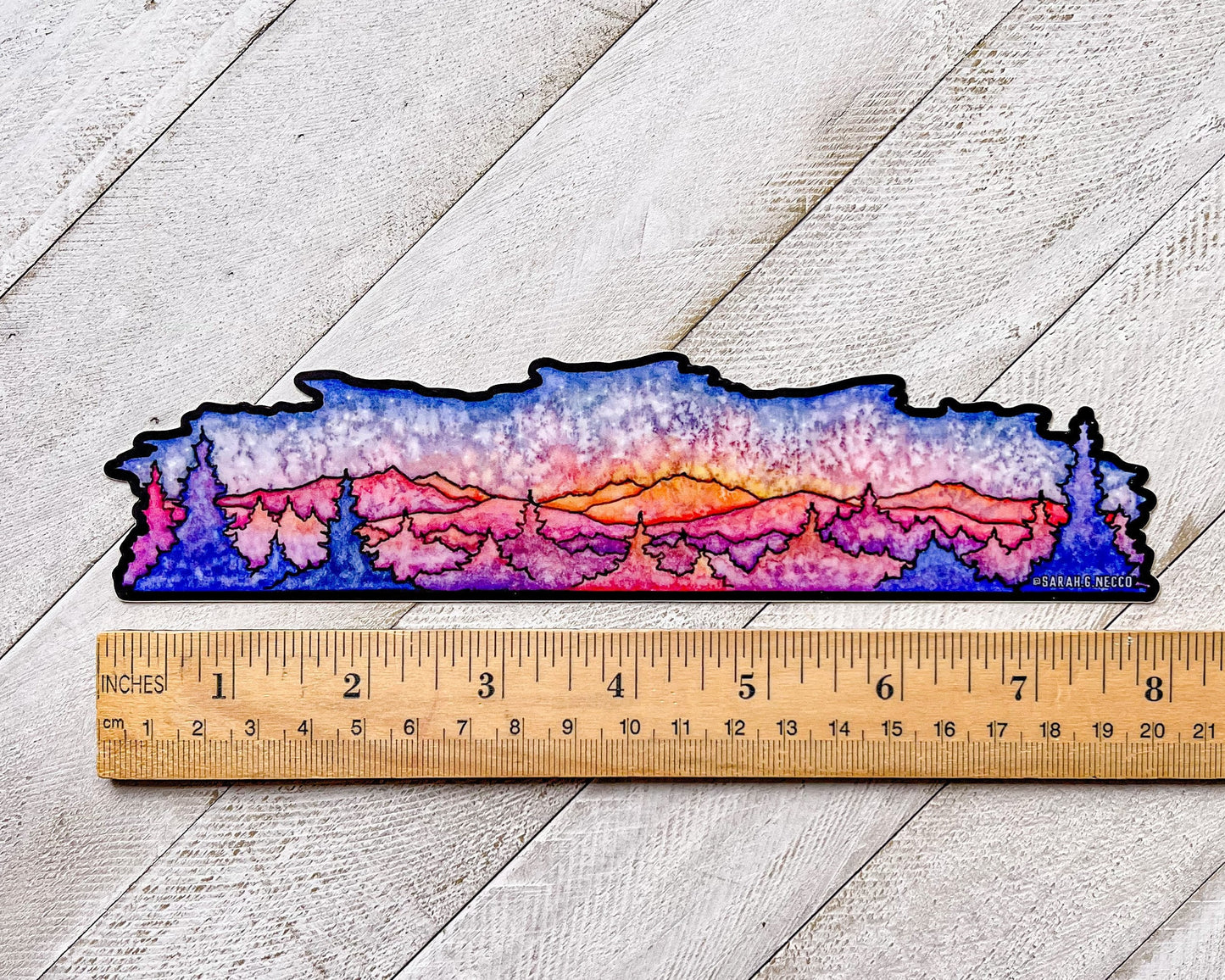 High Mountain Sunrise Wrap Sticker, 2"x8" Vinyl Die Cut Sticker, Waterproof and Dishwasher Safe
