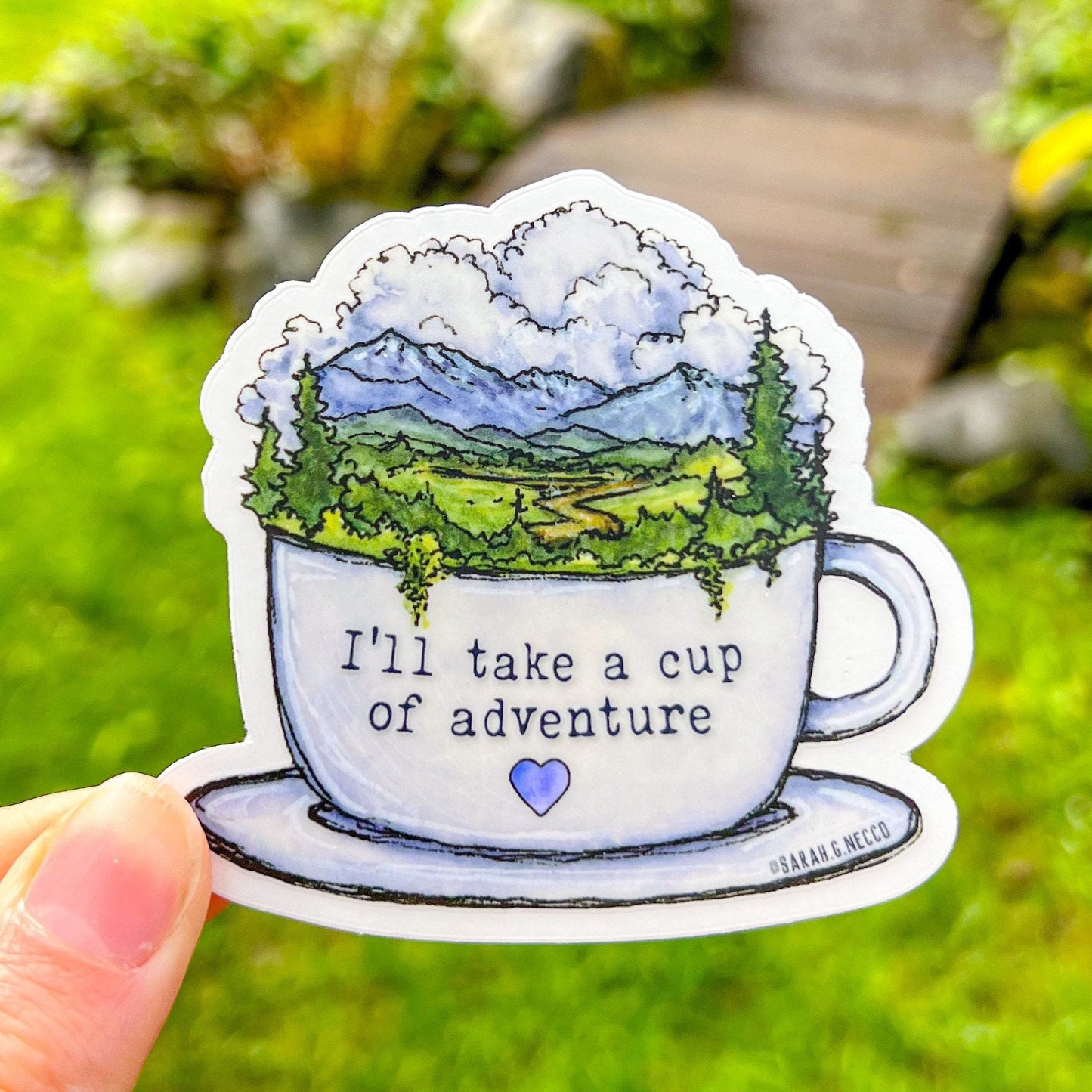 Cup of Adventure, 3" Die-Cut Clear Vinyl Sticker