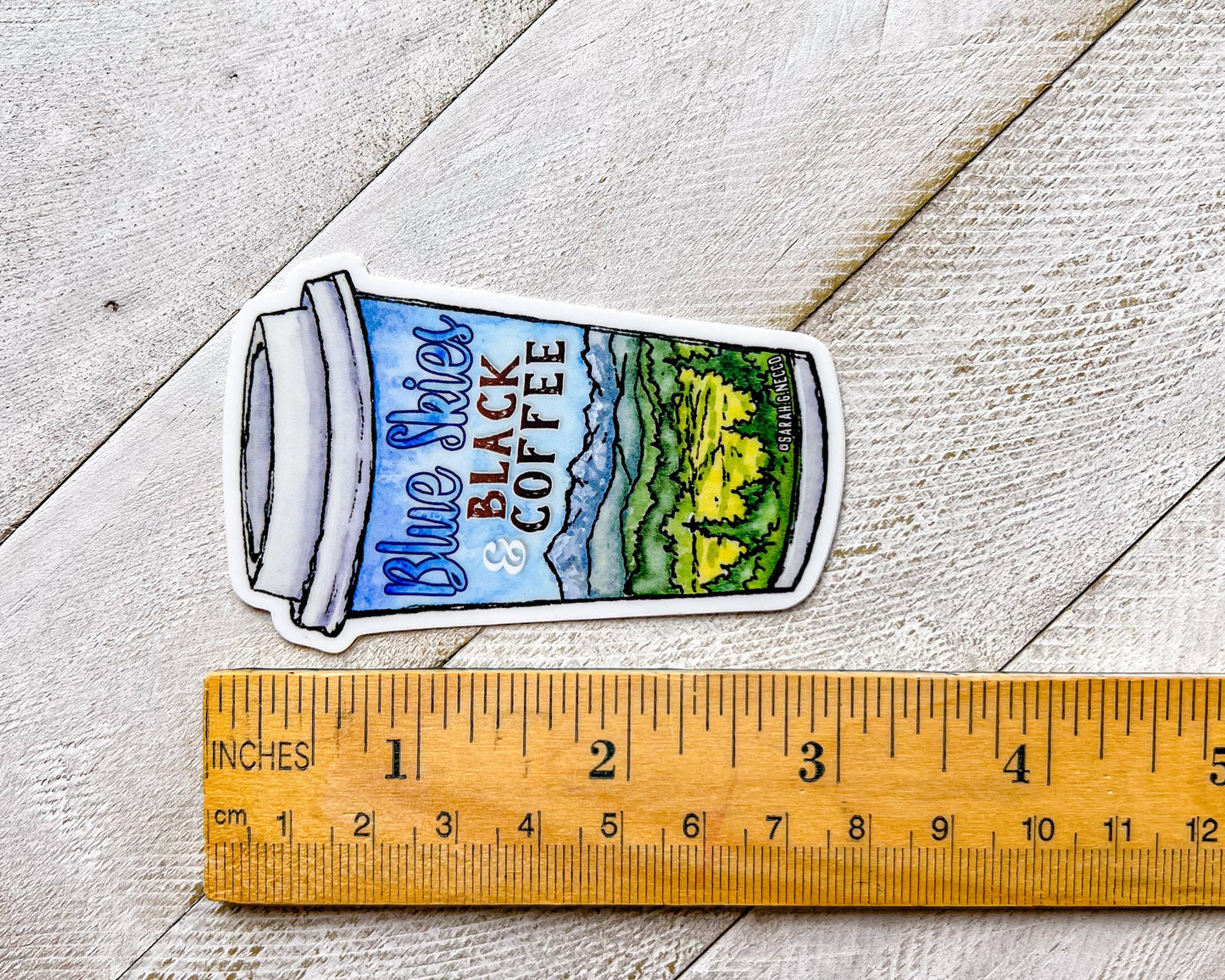 Blue Skies and Black Coffee, 3” Clear Vinyl Die-Cut Sticker, Waterproof and Dishwasher Safe