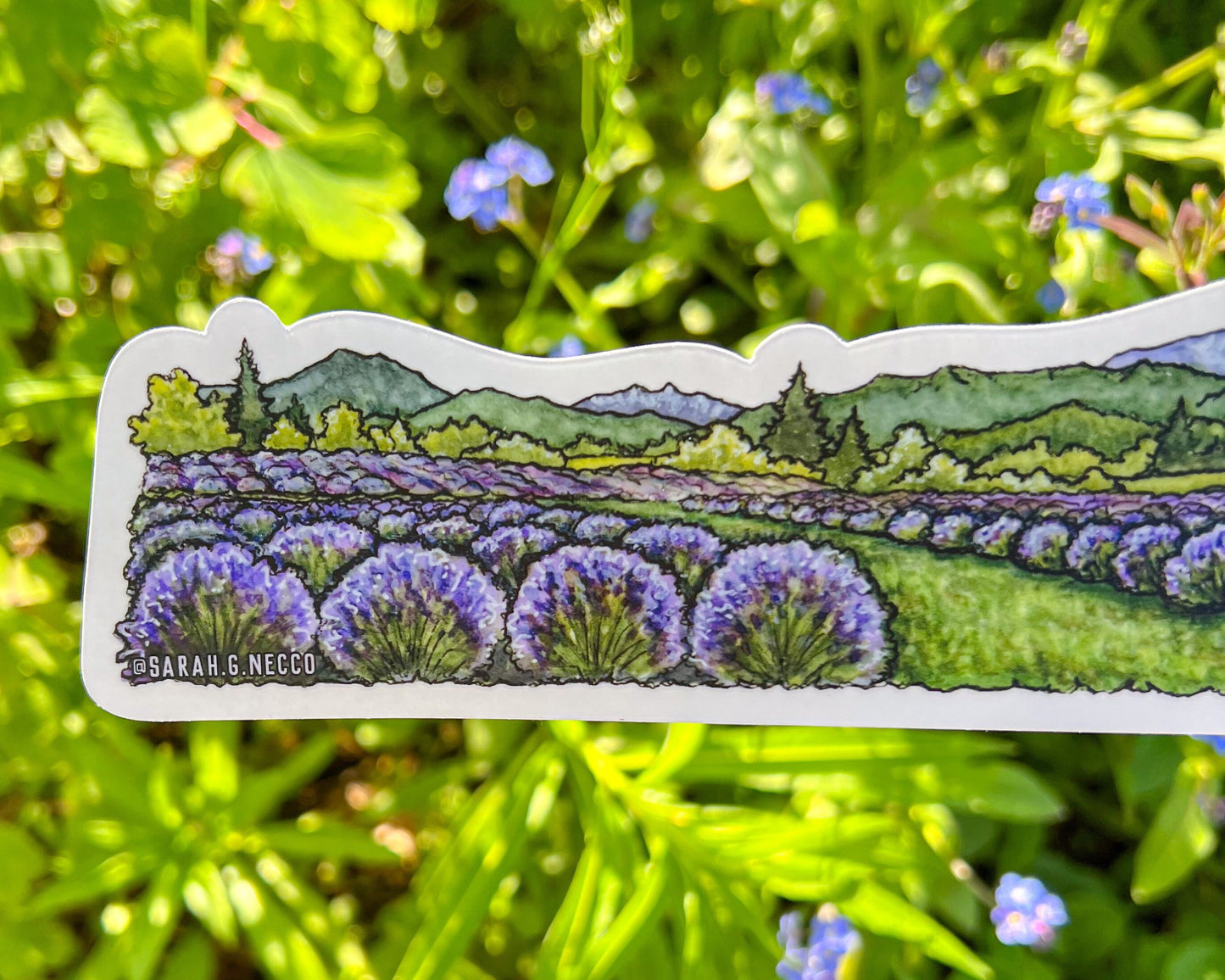 Lavender Fields Landscape Wrap Sticker, 2"x11" Clear Vinyl Die Cut Sticker, Waterproof and Dishwasher Safe