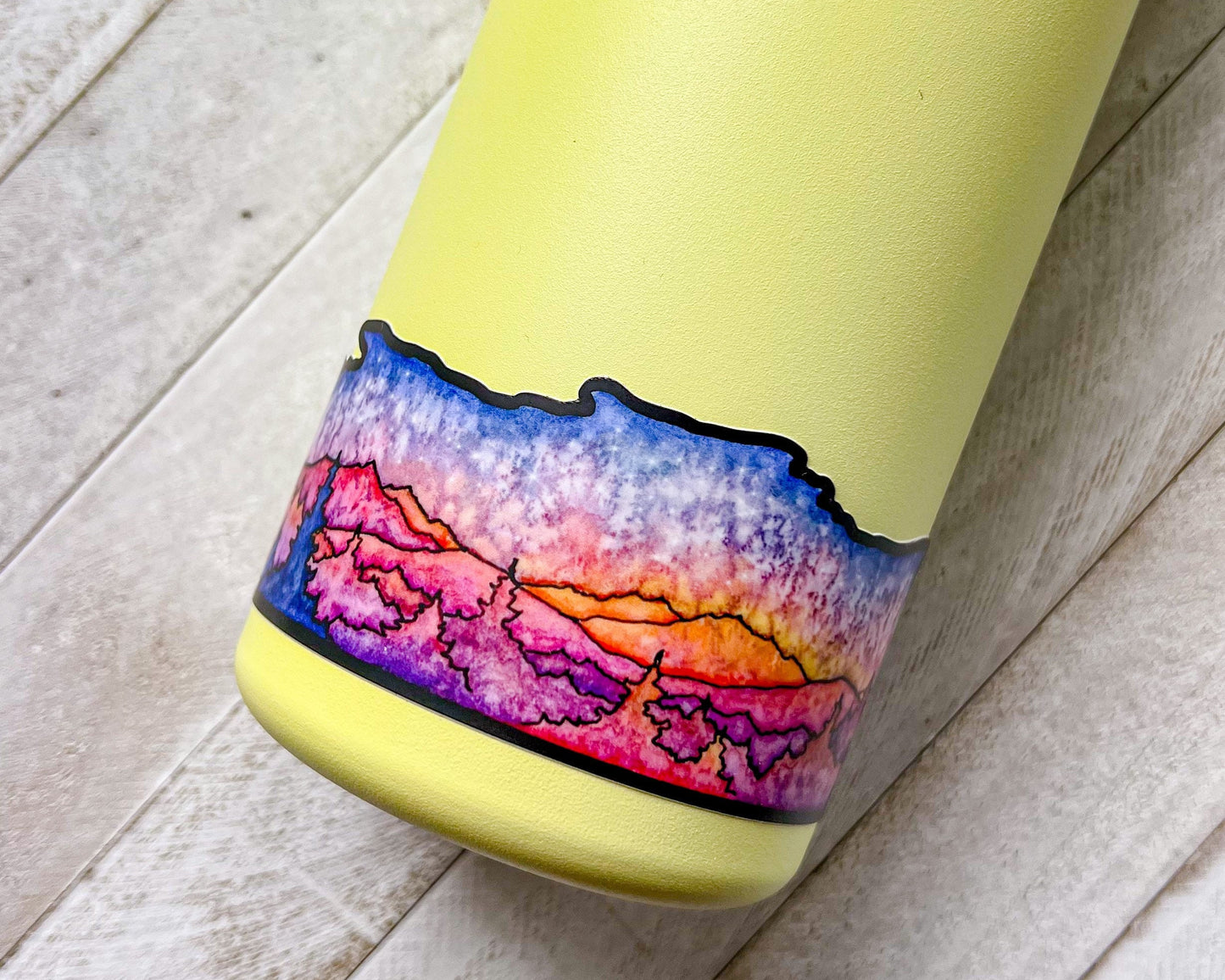 High Mountain Sunrise Wrap Sticker, 2"x8" Vinyl Die Cut Sticker, Waterproof and Dishwasher Safe