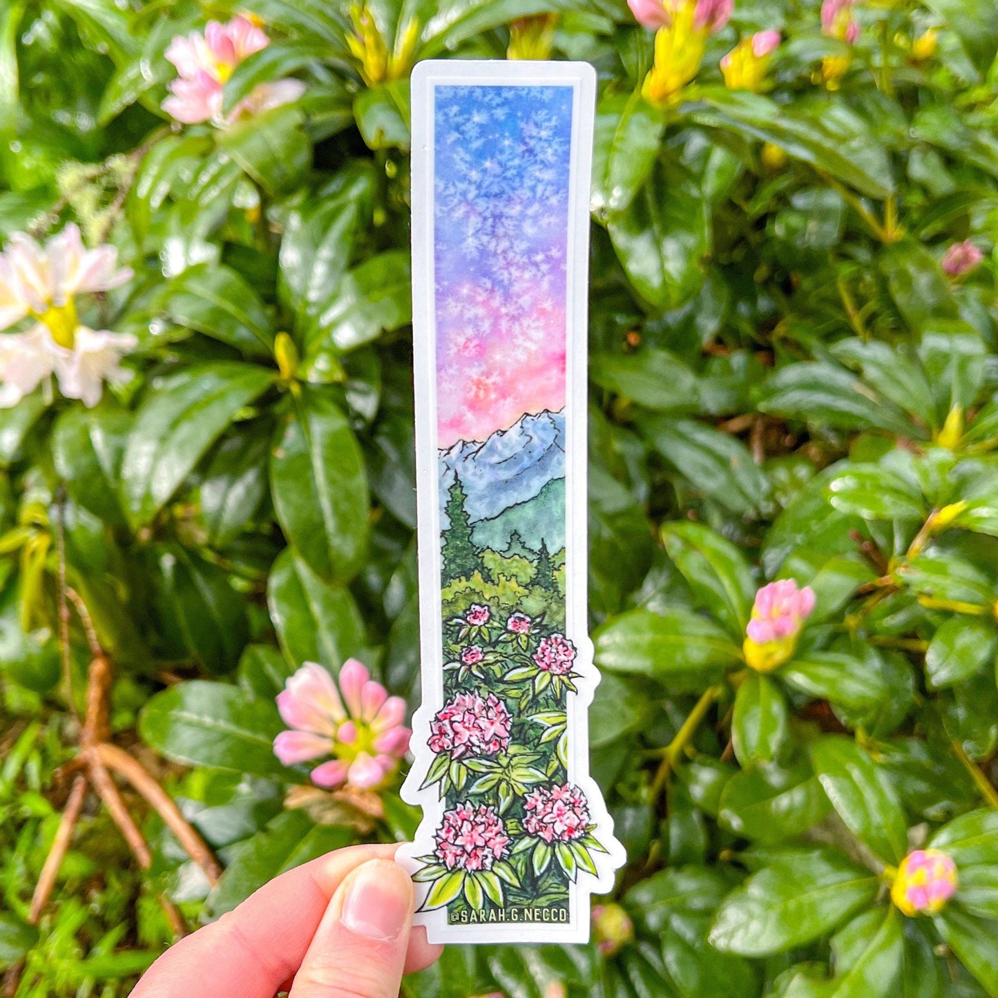 WA State Flower Rhododendron Tallscape™ Sticker, 1.5”x7" Clear Vinyl Die Cut Sticker