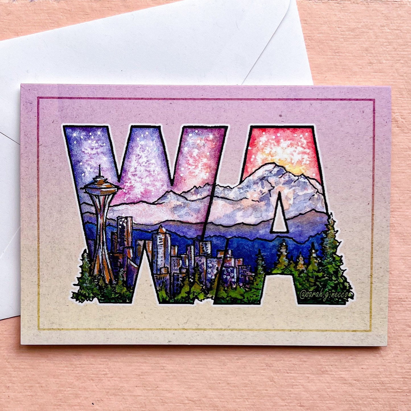 WA Landscape Letters Greeting Card, 4"x5.5" Blank Card and Envelope