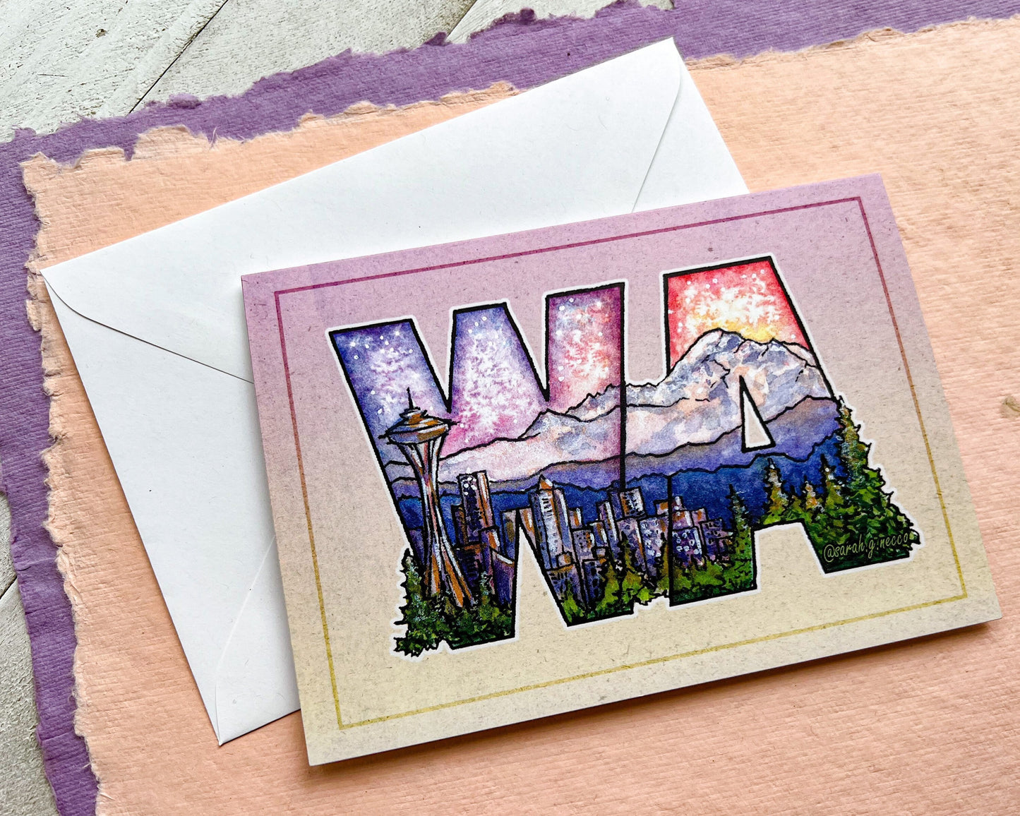 WA Landscape Letters Greeting Card, 4"x5.5" Blank Card and Envelope