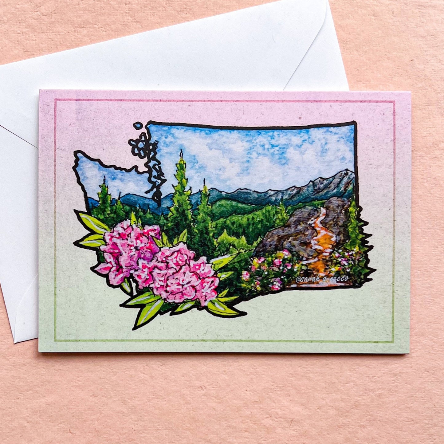 WA State Flower Greeting Card with Colorful Background, 4"x5.5" Blank Card and Envelope, Watercolor Art Print
