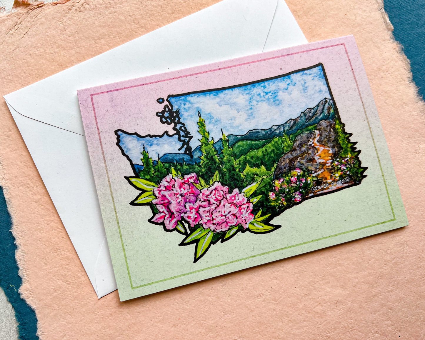 WA State Flower Greeting Card with Colorful Background, 4"x5.5" Blank Card and Envelope, Watercolor Art Print