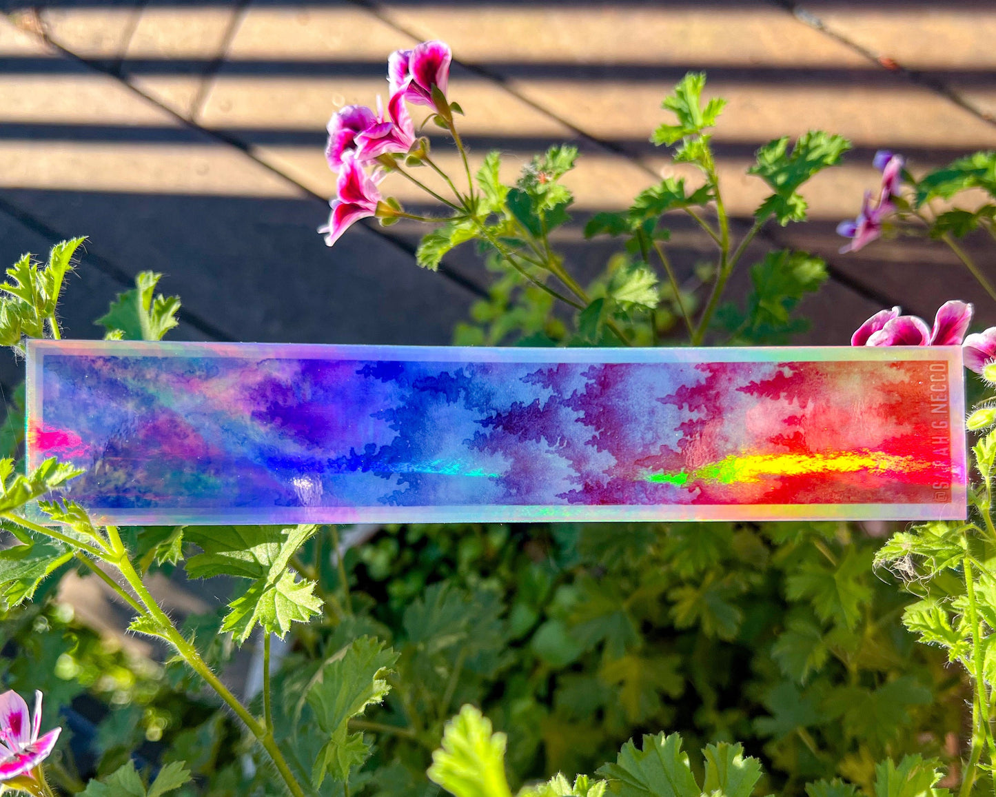 Holographic Pastel Ombré Layered Forest Tallscape™ Sticker, 1.5”x7" Clear Vinyl Die Cut Sticker, Waterproof and Dishwasher Safe