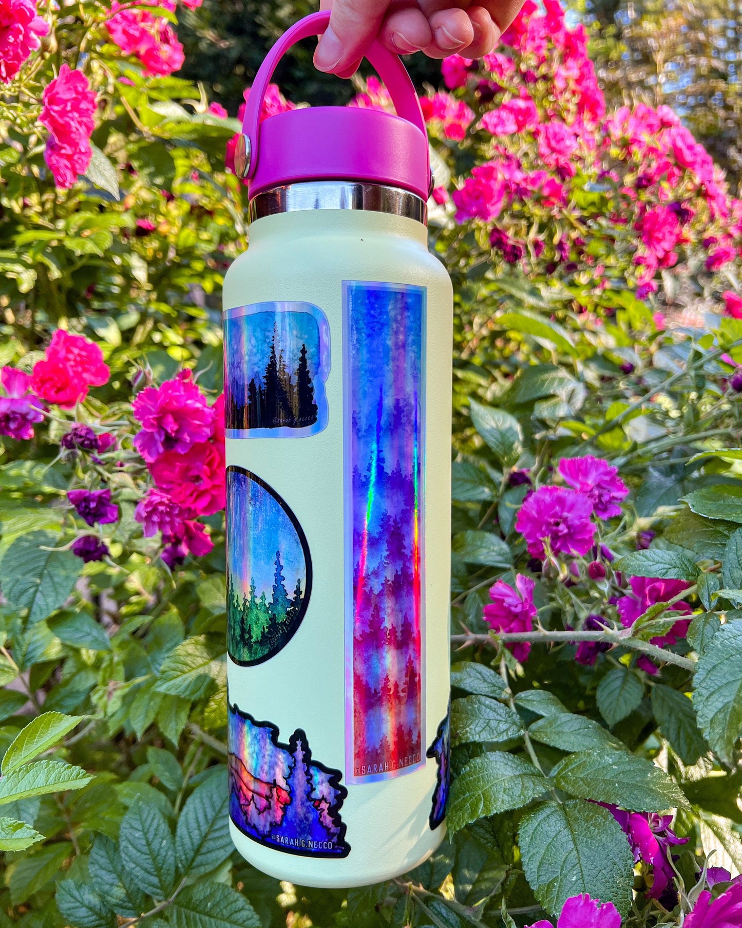 Holographic Pastel Ombré Layered Forest Tallscape™ Sticker, 1.5”x7" Clear Vinyl Die Cut Sticker, Waterproof and Dishwasher Safe