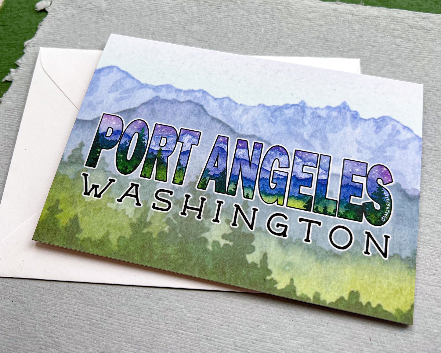 Port Angeles Washington Greeting Card, 4"x5.5" Blank Card and Envelope, Watercolor Art Print