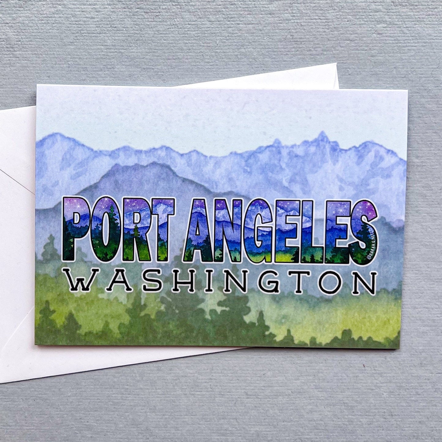 Port Angeles Washington Greeting Card, 4"x5.5" Blank Card and Envelope, Watercolor Art Print