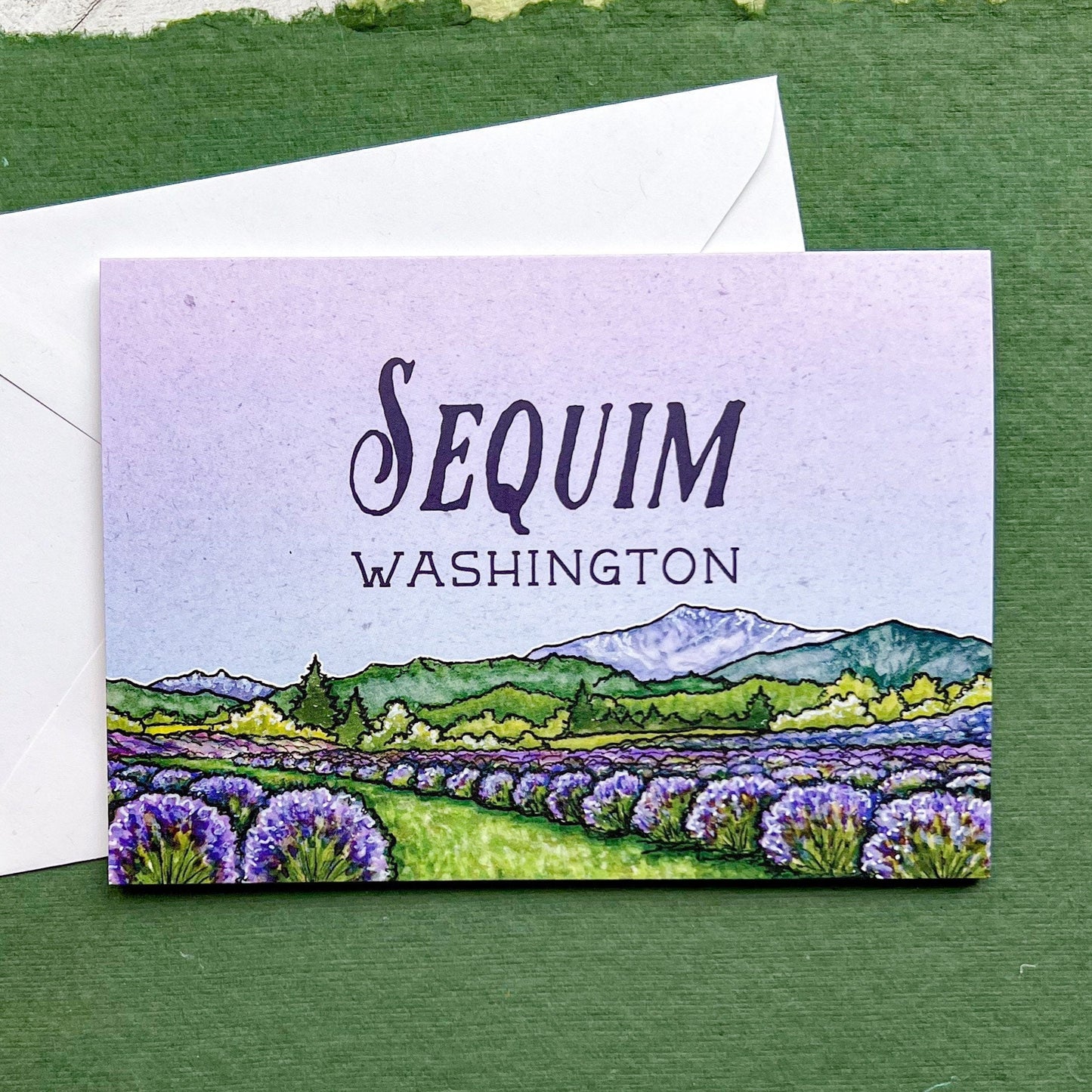 Lavender Fields of Sequim Washington Greeting Card, 4"x5.5" Blank Card and Envelope, Watercolor Art Print