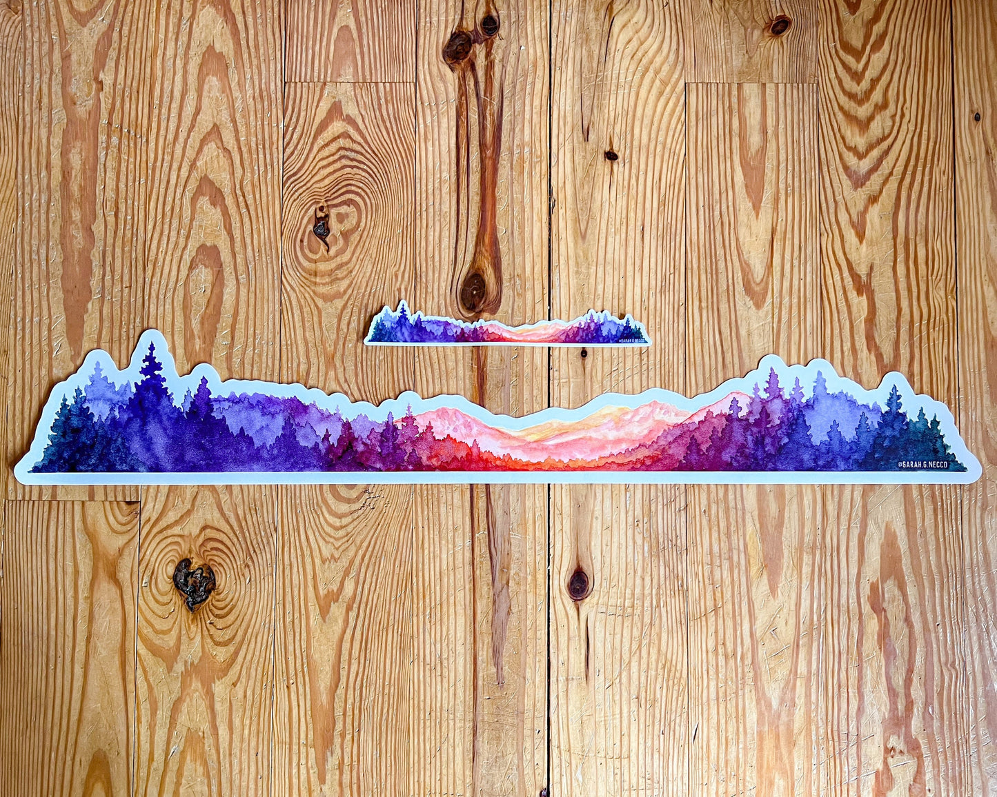 EXTRA LARGE Sunset Mountains Landscape Wrap Sticker, 36” x 6” 3 foot long Clear Vinyl Die Cut Sticker, Waterproof and Weatherproof Safe