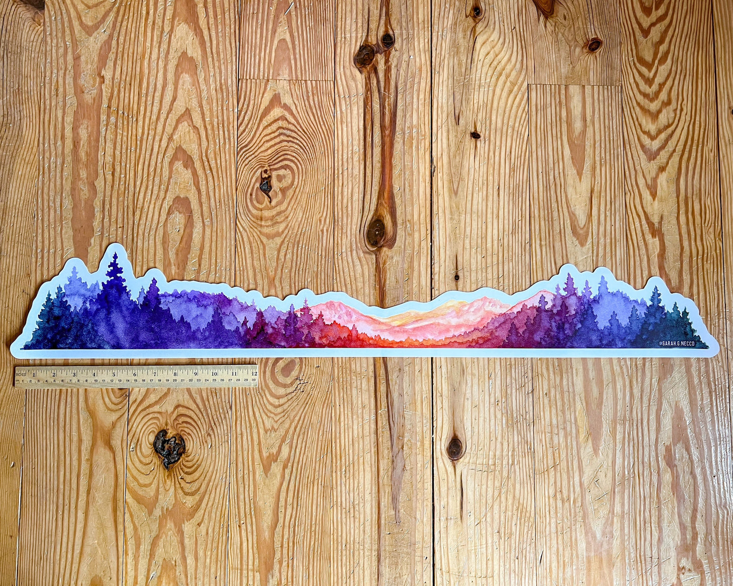 EXTRA LARGE Sunset Mountains Landscape Wrap Sticker, 36” x 6” 3 foot long Clear Vinyl Die Cut Sticker, Waterproof and Weatherproof Safe