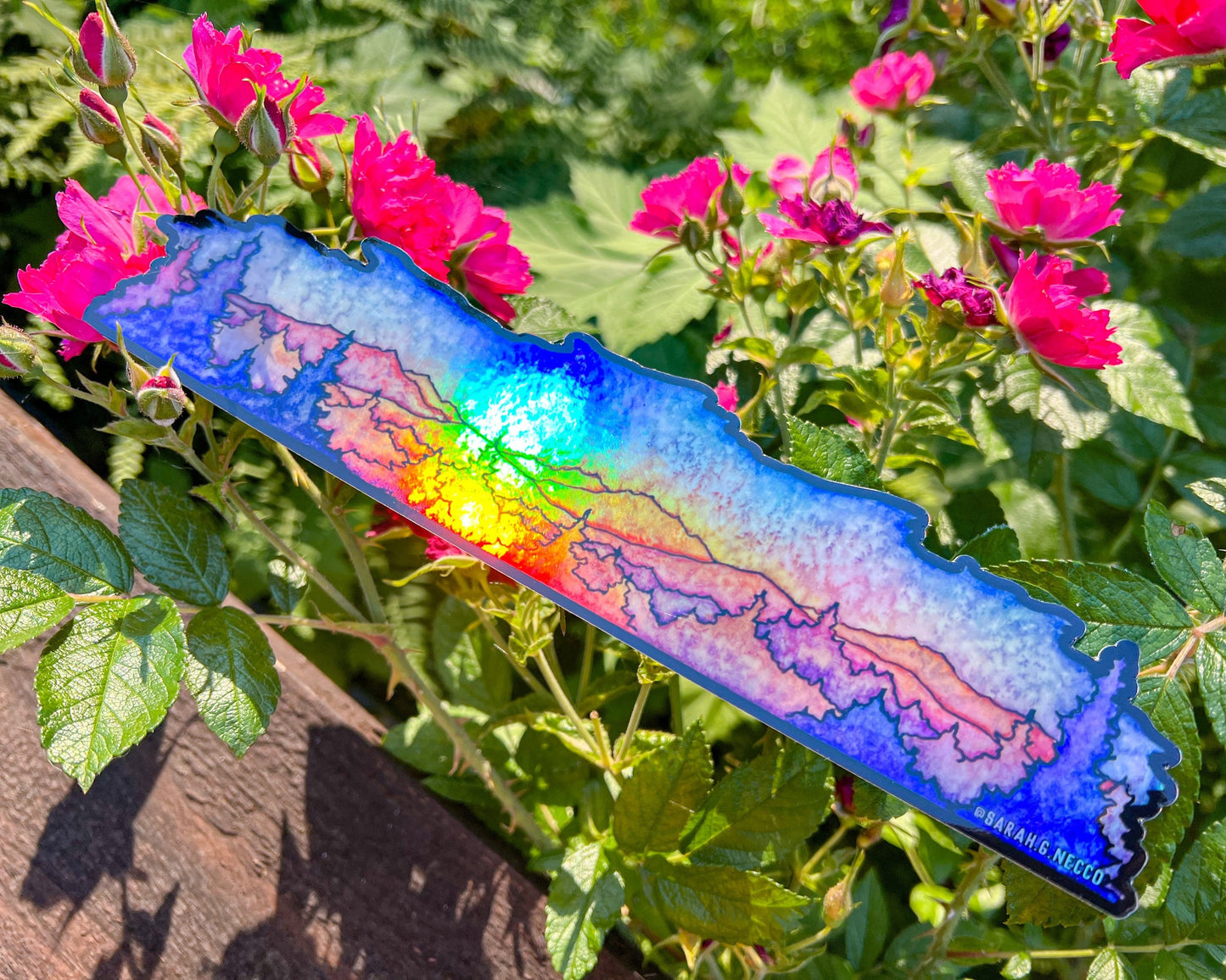 Holographic High Mountain Sunrise Wrap Sticker, 2.5”x10” Vinyl Die Cut Sticker, Waterproof and Dishwasher Safe