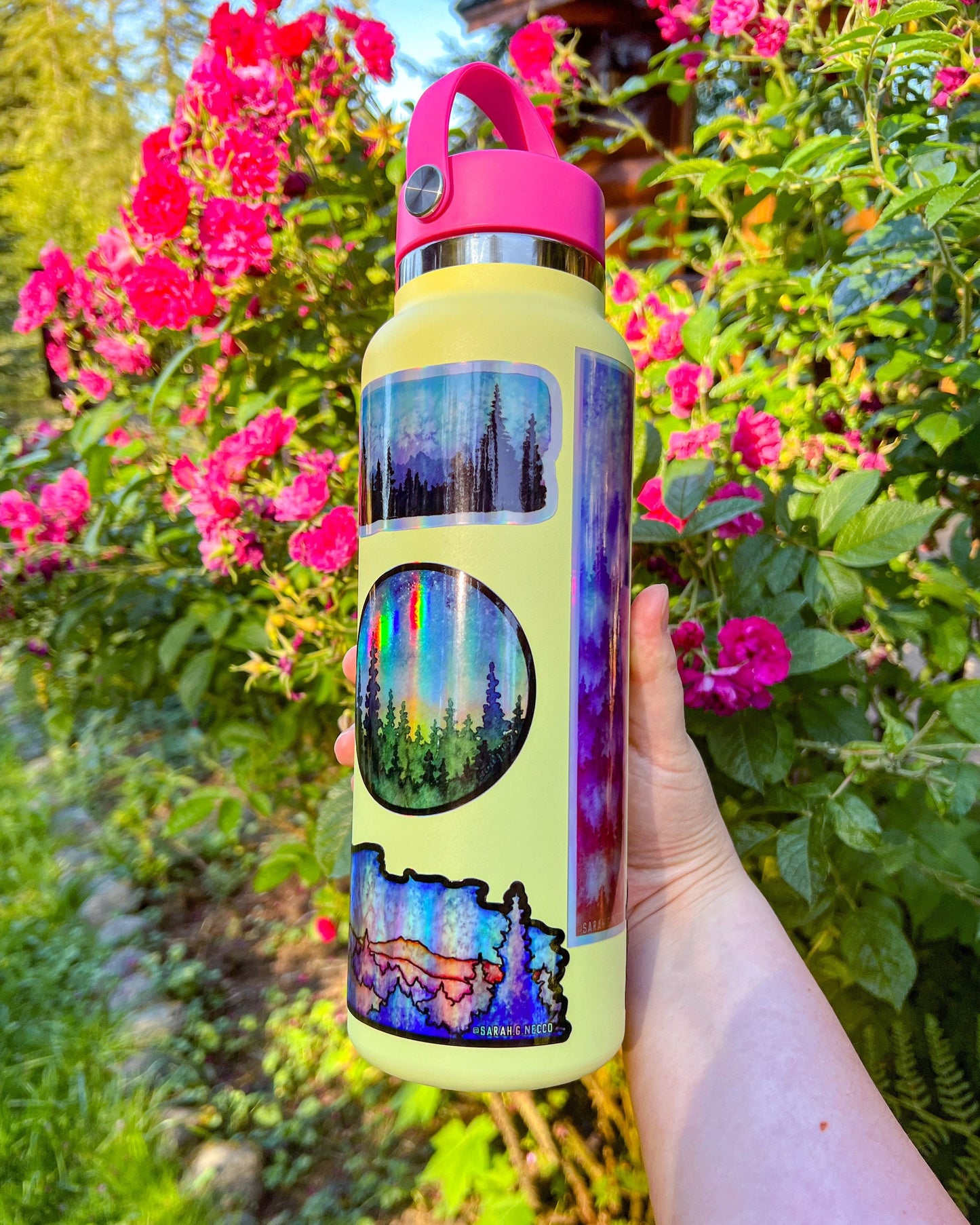 Holographic High Mountain Sunrise Wrap Sticker, 2.5”x10” Vinyl Die Cut Sticker, Waterproof and Dishwasher Safe