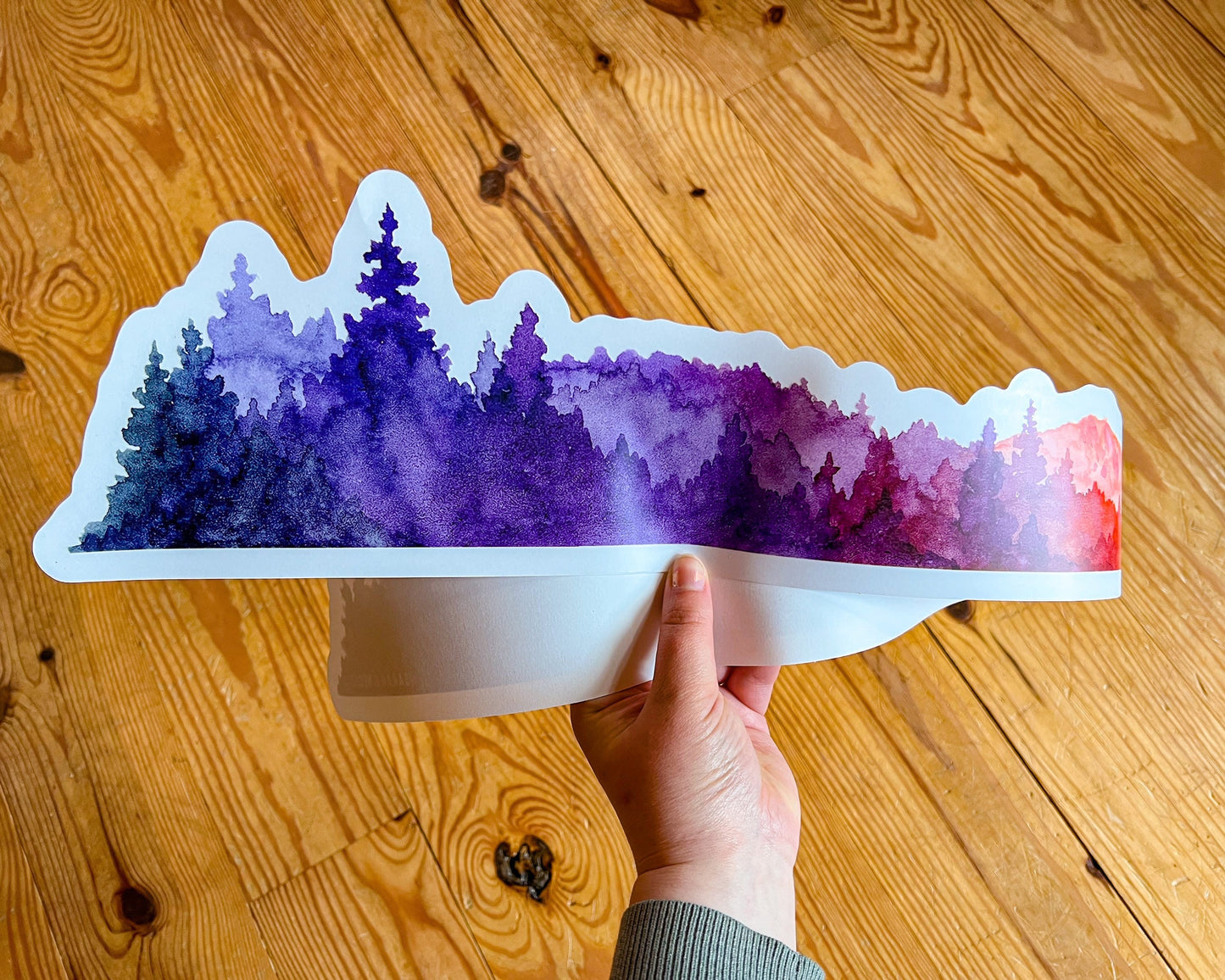 EXTRA LARGE Sunset Mountains Landscape Wrap Sticker, 36” x 6” 3 foot long Clear Vinyl Die Cut Sticker, Waterproof and Weatherproof Safe