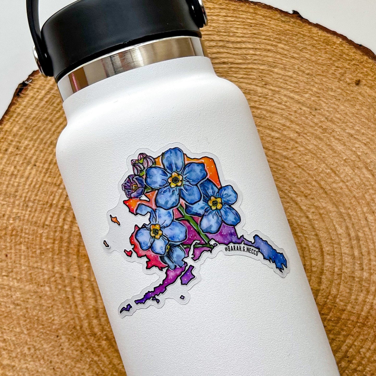Alaska State Flower, Forget Me Nots, Clear 3" Vinyl Die-Cut Sticker