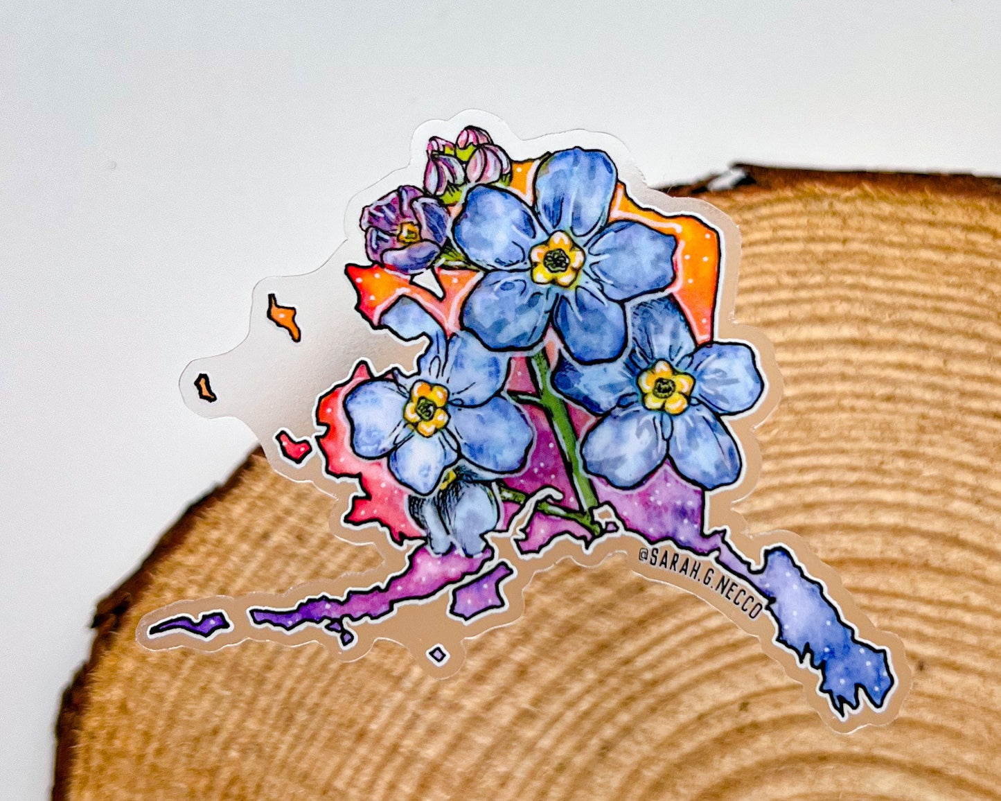 Alaska State Flower, Forget Me Nots, Clear 3" Vinyl Die-Cut Sticker