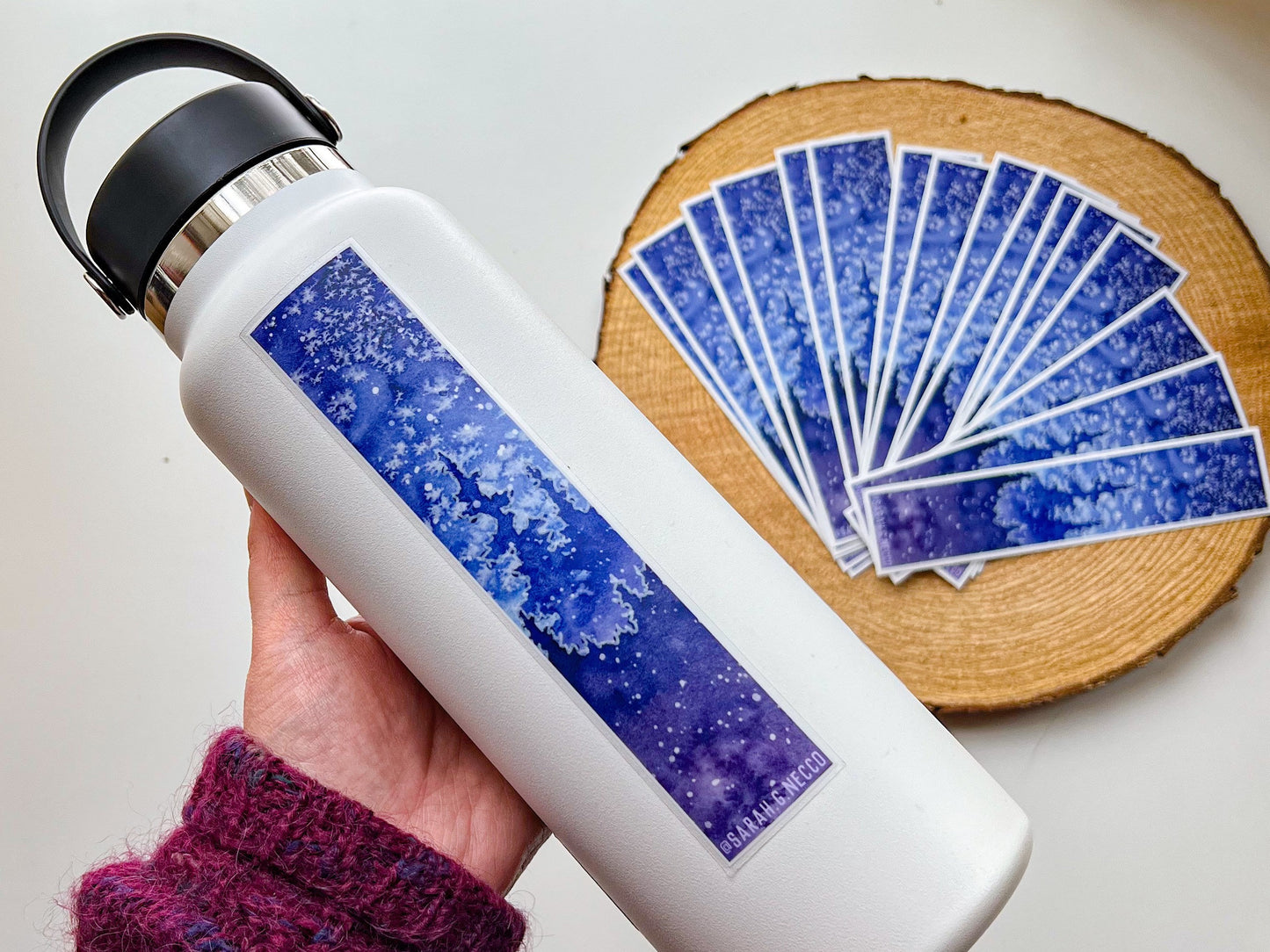 Winter Forest Night Tallscape™ Sticker, 1.5”x7" Clear Vinyl Die Cut Sticker, Waterproof and Dishwasher Safe