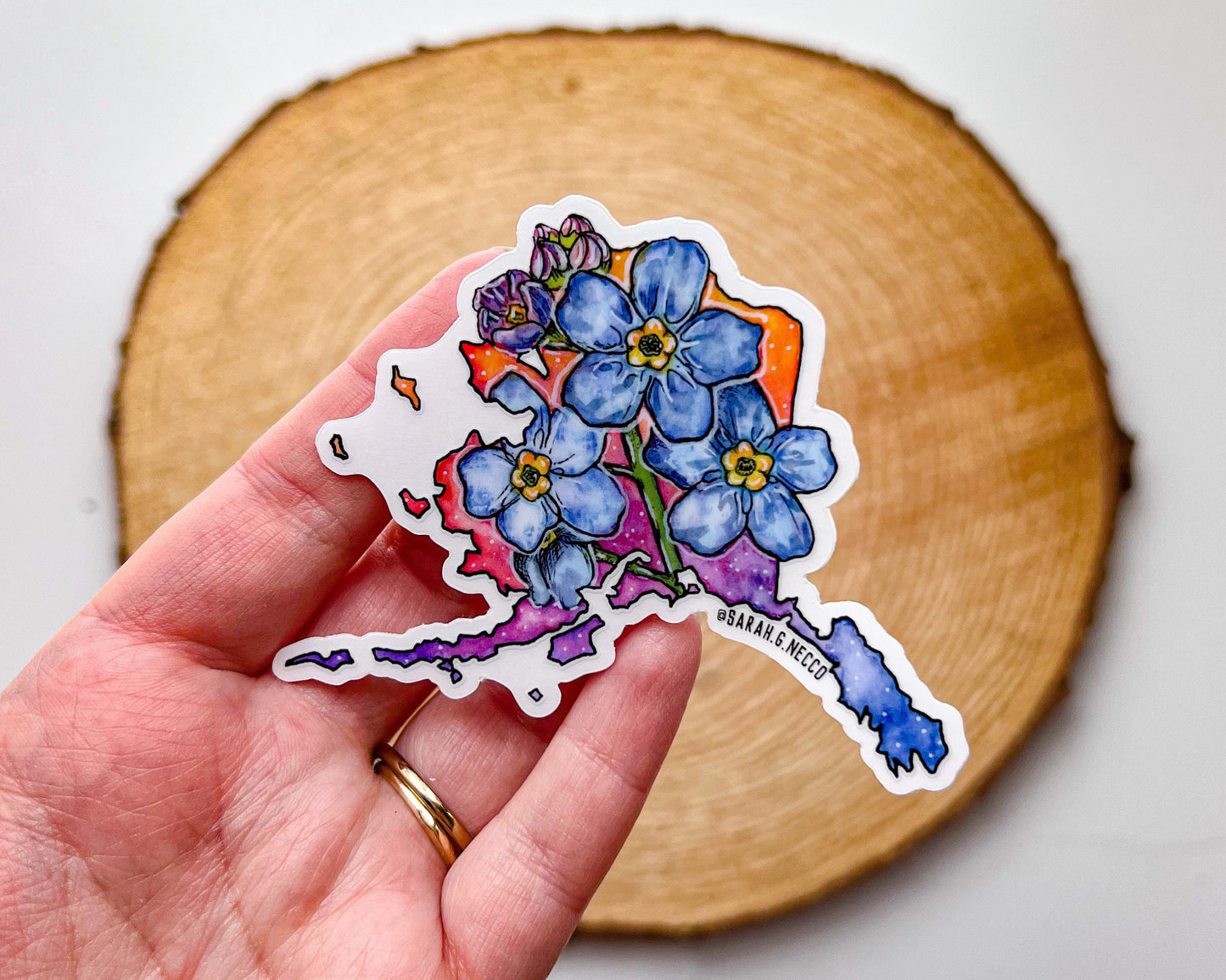 Alaska State Flower, Forget Me Nots, Clear 3" Vinyl Die-Cut Sticker