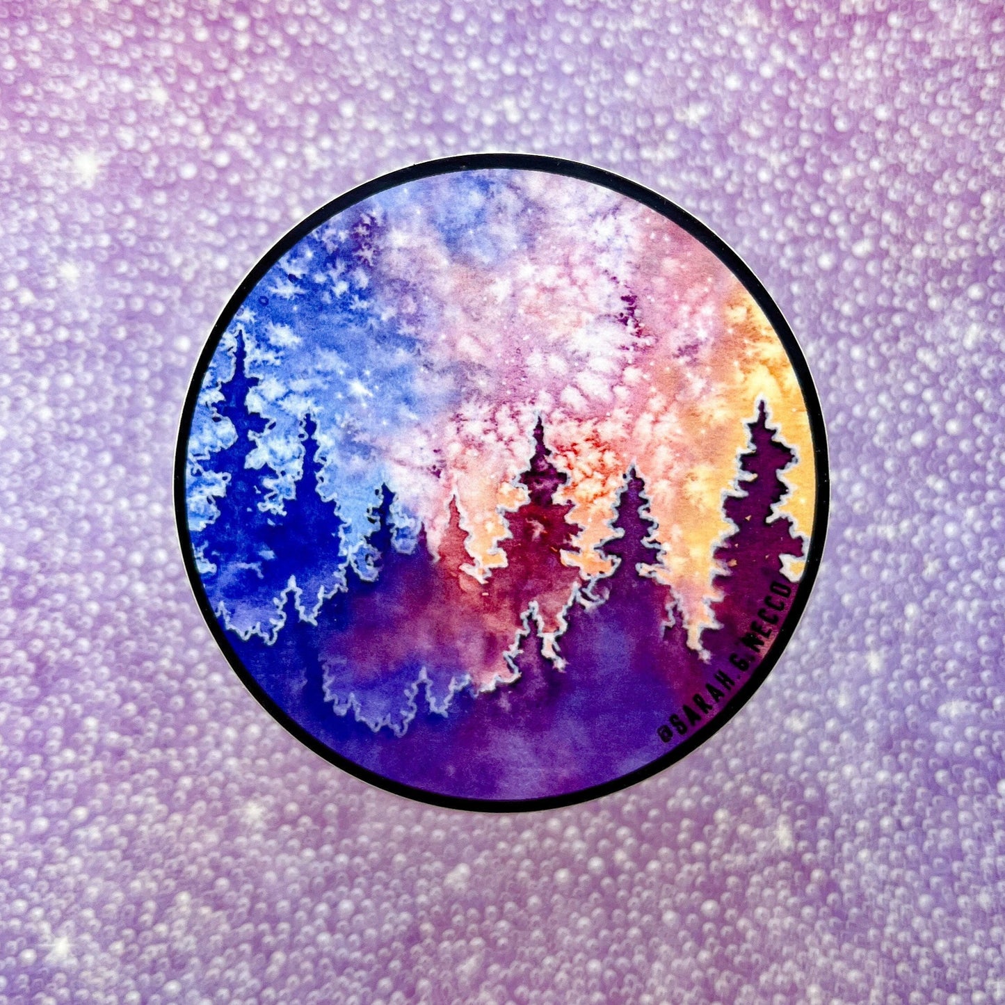 Mystic Forest & Galaxy, 3” Vinyl Circle Sticker, Matte and Holographic