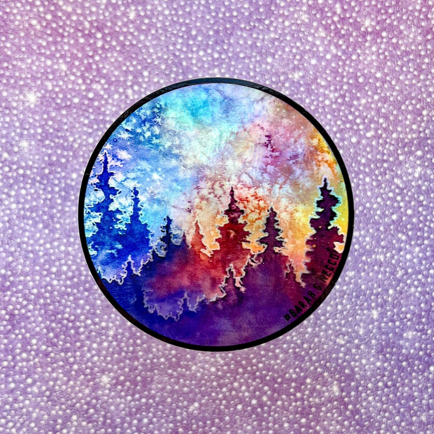 Mystic Forest & Galaxy, 3” Vinyl Circle Sticker, Matte and Holographic