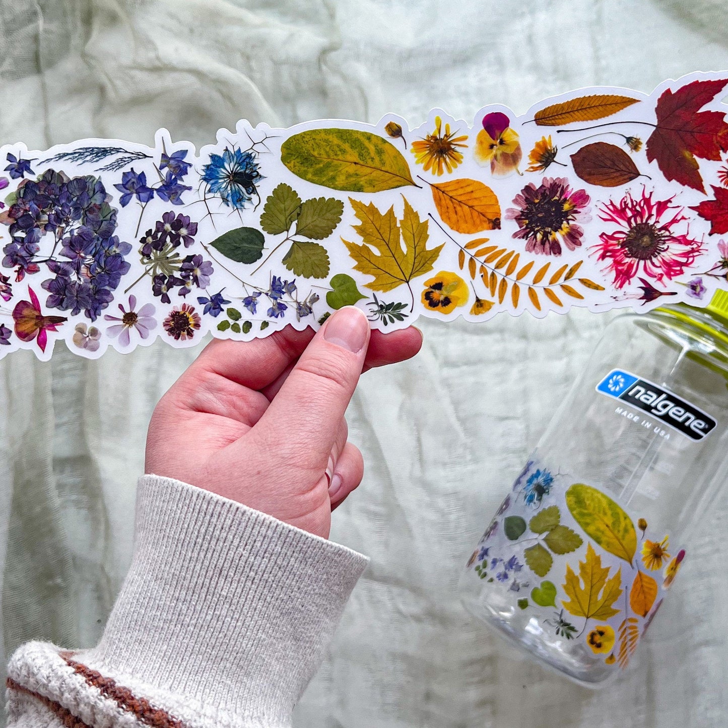 Rainbow Pressed Flowers and Botanicals Wrap Sticker, Clear Vinyl Die Cut Sticker