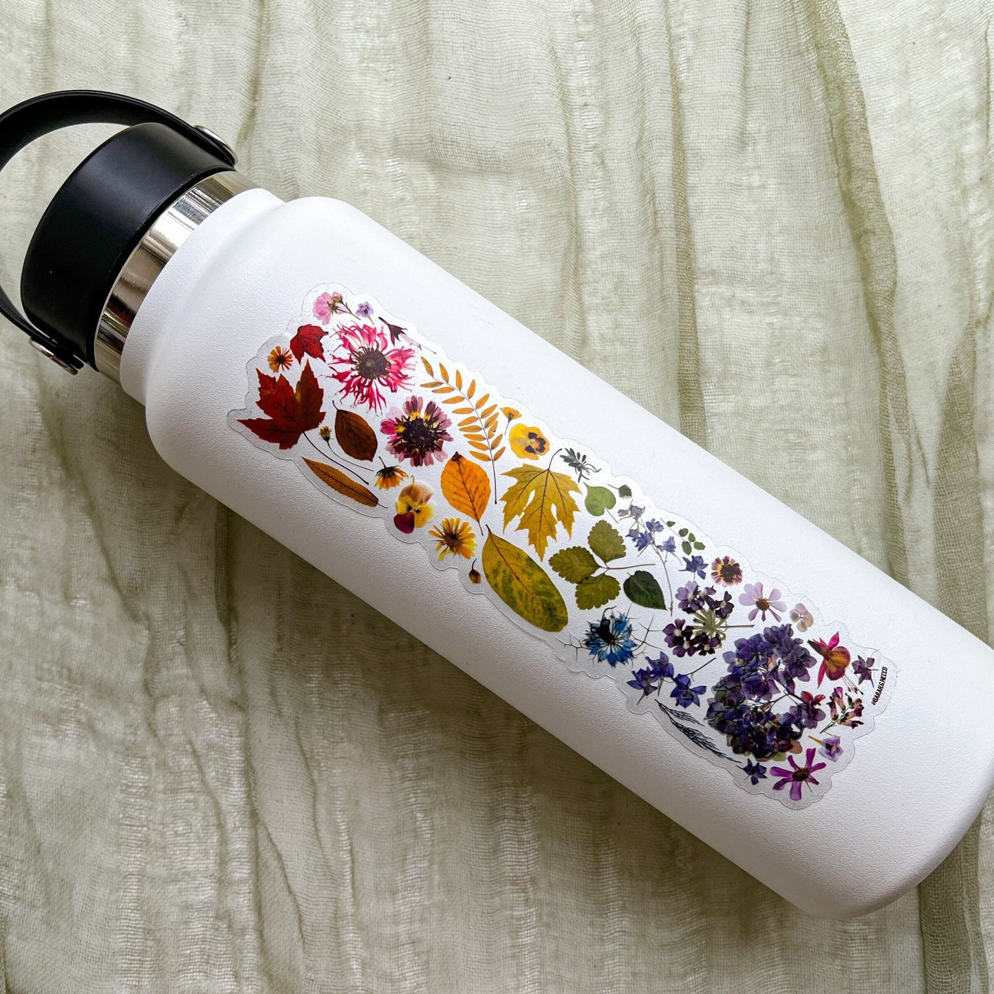 Rainbow Pressed Flowers and Botanicals Wrap Sticker, Clear Vinyl Die Cut Sticker