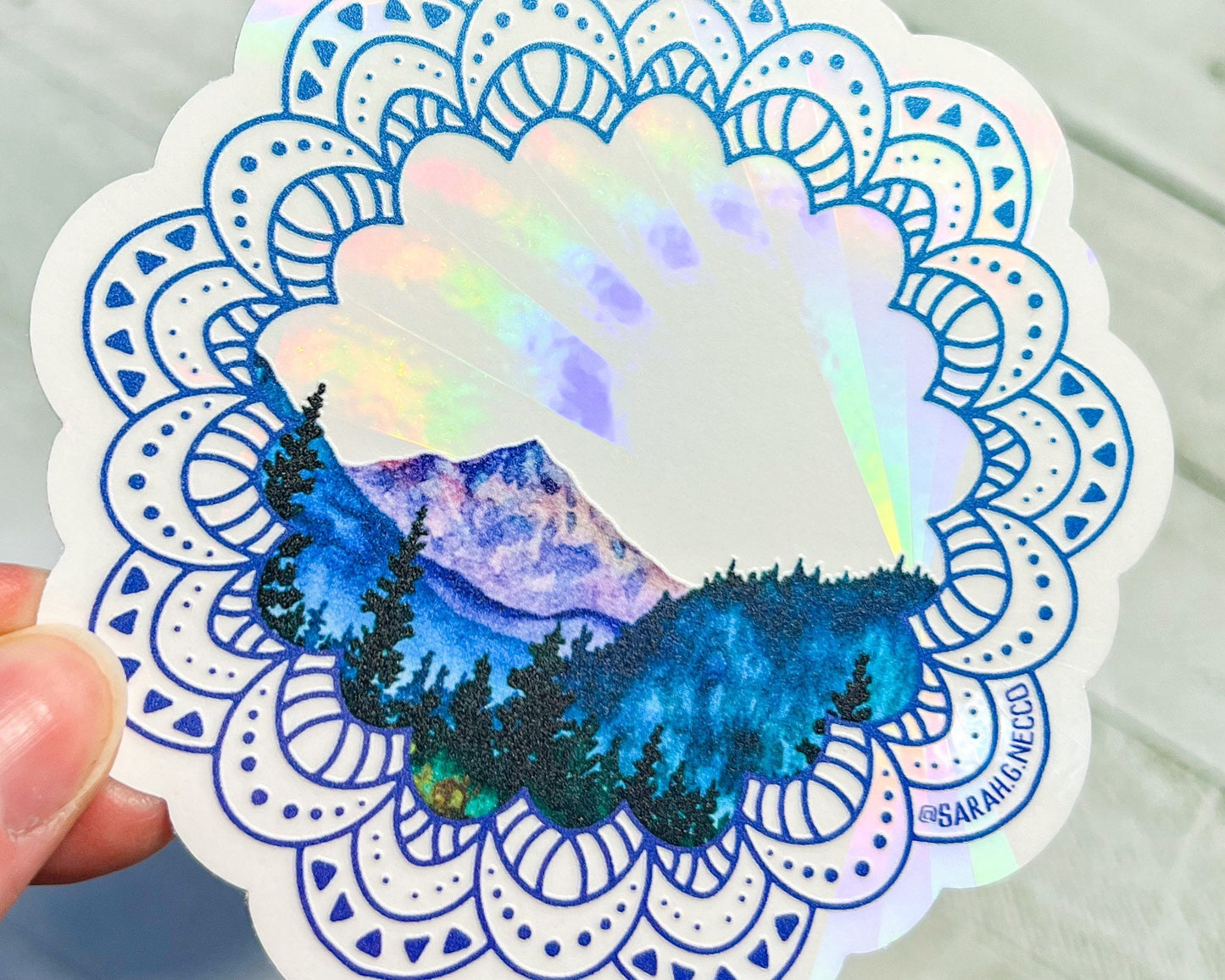 PNW Mandala Mountains, 4" Sticker Window Suncatcher, Perfect for Home, Office, or Dorm, Makes Amazing Fractal Rainbows!