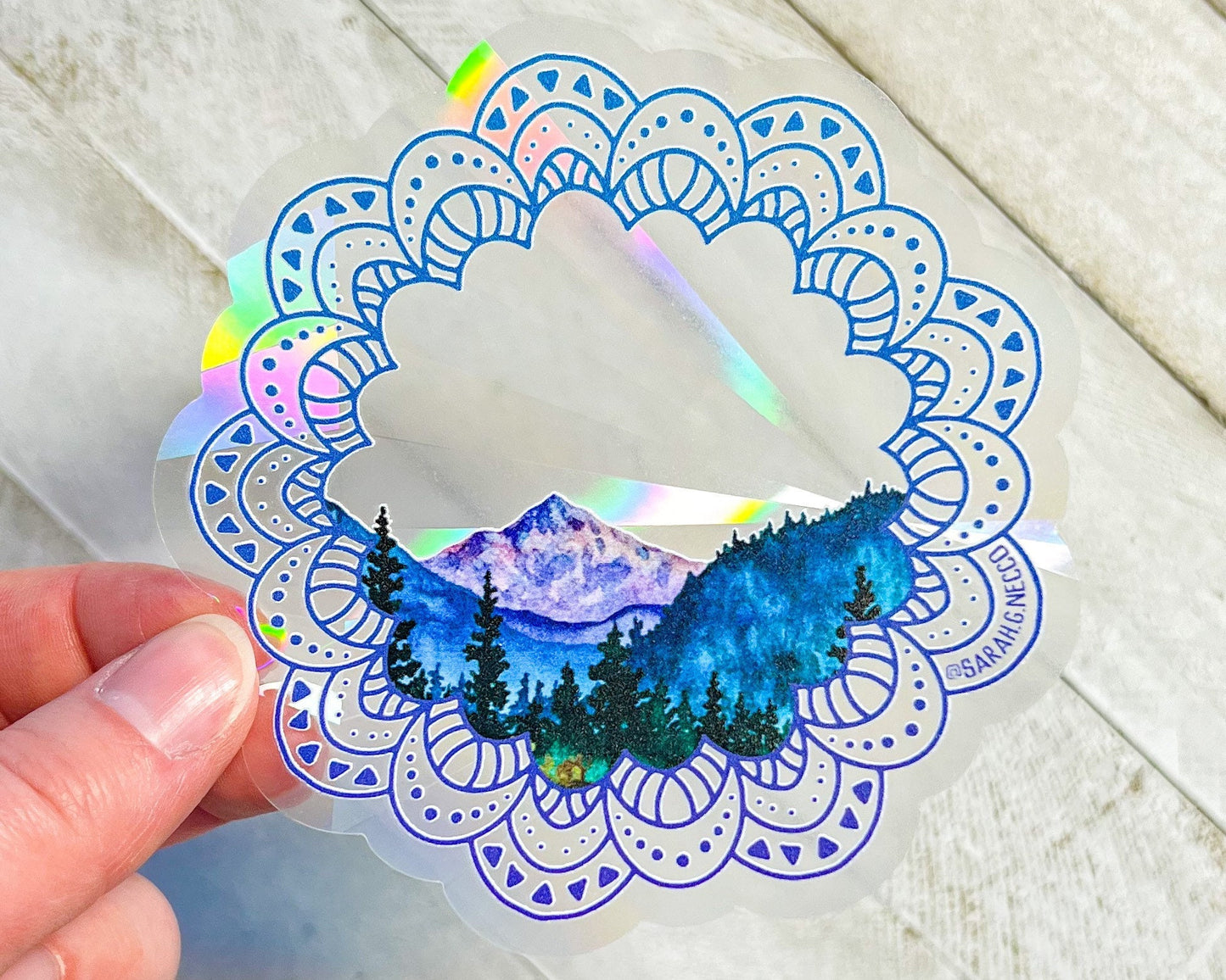 PNW Mandala Mountains, 4" Sticker Window Suncatcher, Perfect for Home, Office, or Dorm, Makes Amazing Fractal Rainbows!