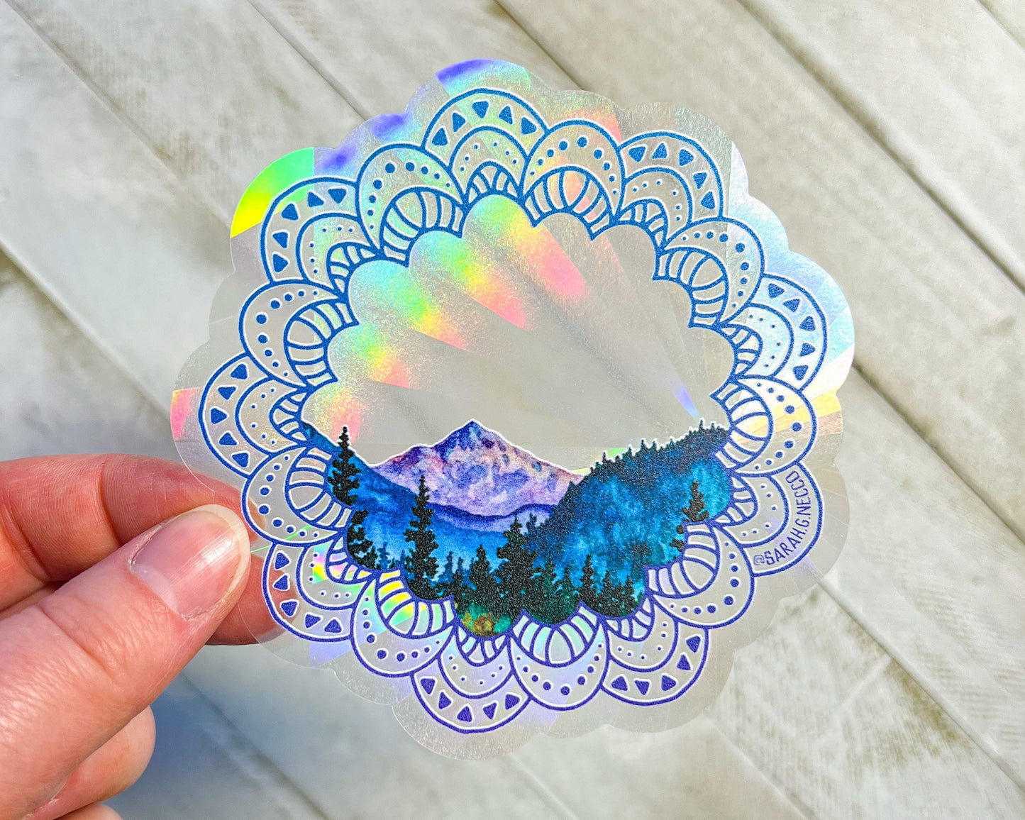 PNW Mandala Mountains, 4" Sticker Window Suncatcher, Perfect for Home, Office, or Dorm, Makes Amazing Fractal Rainbows!