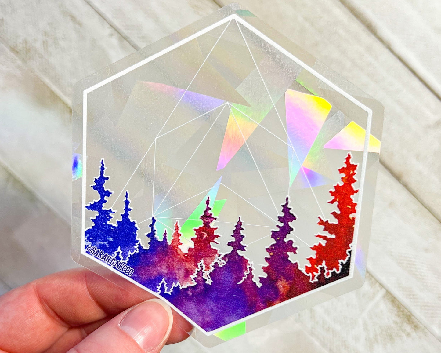Geometric Forest, 4" Sticker Window Suncatcher, Perfect for Home, Office, or Dorm, Makes Amazing Fractal Rainbows!