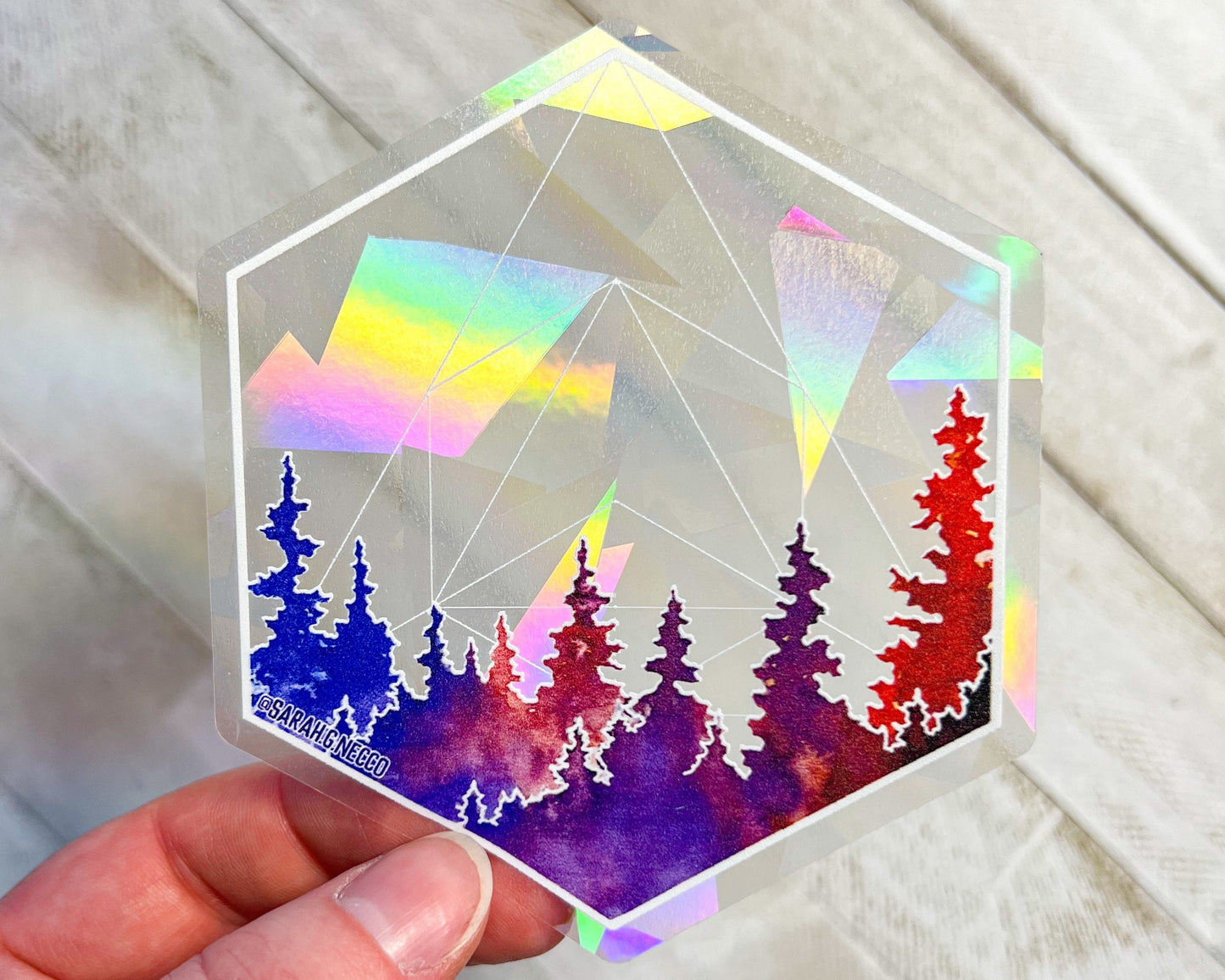 Geometric Forest, 4" Sticker Window Suncatcher, Perfect for Home, Office, or Dorm, Makes Amazing Fractal Rainbows!
