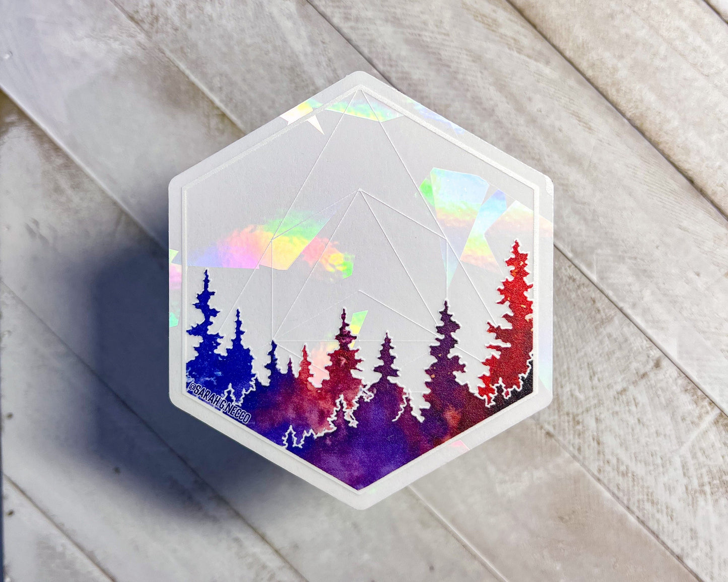 Geometric Forest, 4" Sticker Window Suncatcher, Perfect for Home, Office, or Dorm, Makes Amazing Fractal Rainbows!