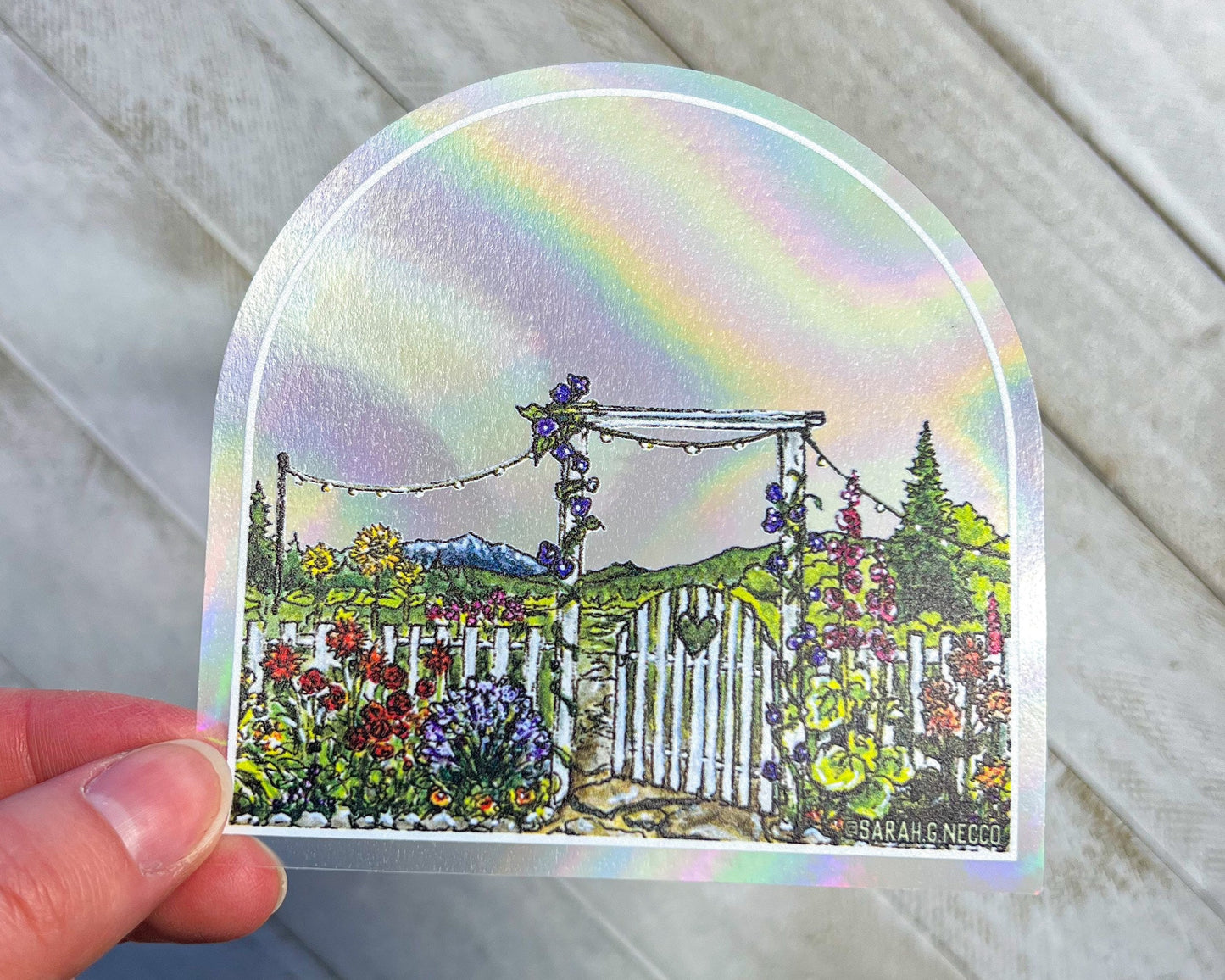 The Garden Gate, 4" Sticker Window Suncatcher, Perfect for Home, Office, or Dorm, Makes Amazing Fractal Rainbows!